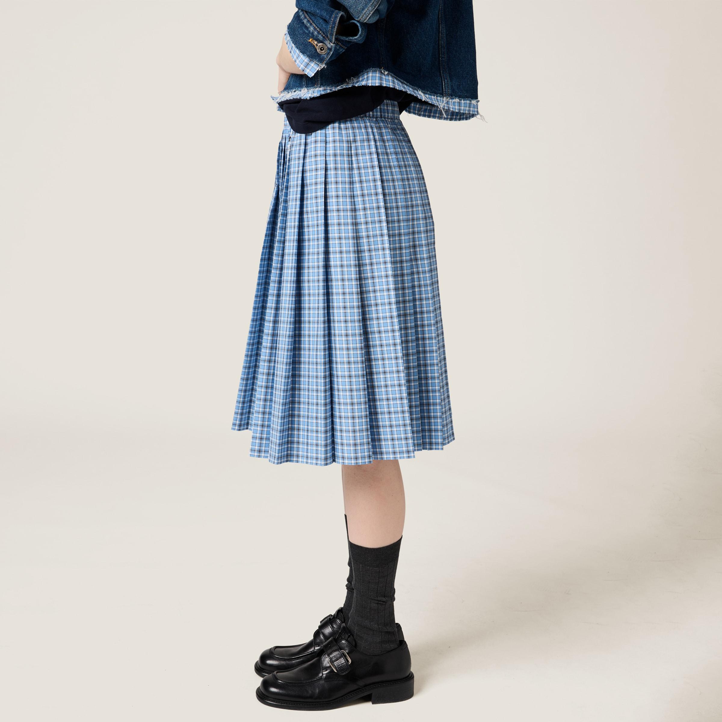Miu Miu Pleated Check Skirt in Blue | Lyst