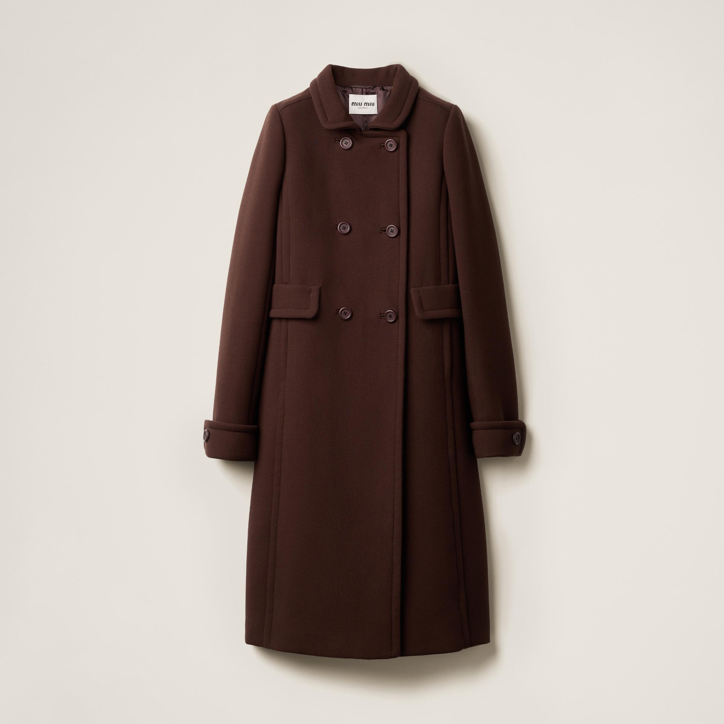 ルル miu miu ブラウンウールコート Miu Miu Natté Toile Double-Breasted Coat in Brown | Lyst