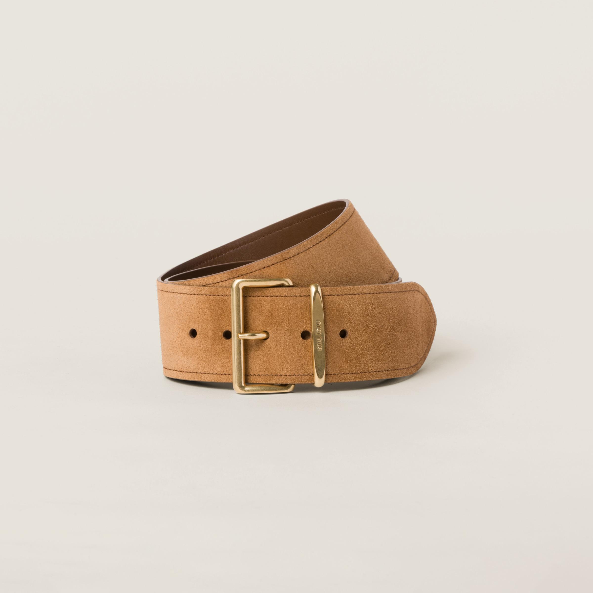 【関税&送料込】Miu Miu Camel Suede Belt Miu Miu Suede Belt in Brown | Lyst UK