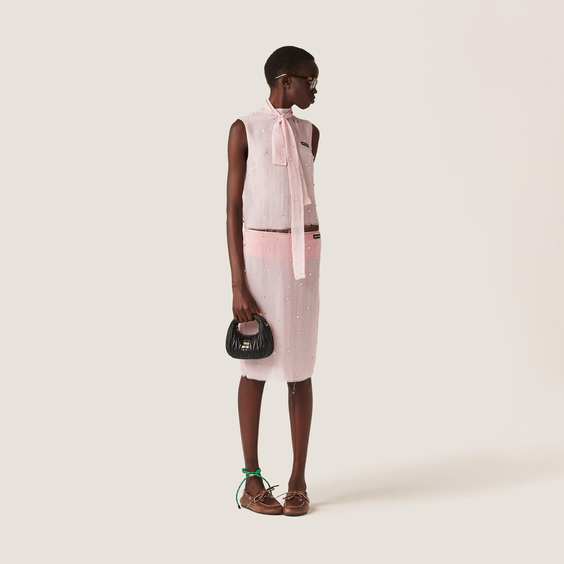 Miu Miu Diamant Embellished Chiffon Top in Pink | Lyst Miu Miu Diamant Embellished Chiffon Top in Pink | Lyst