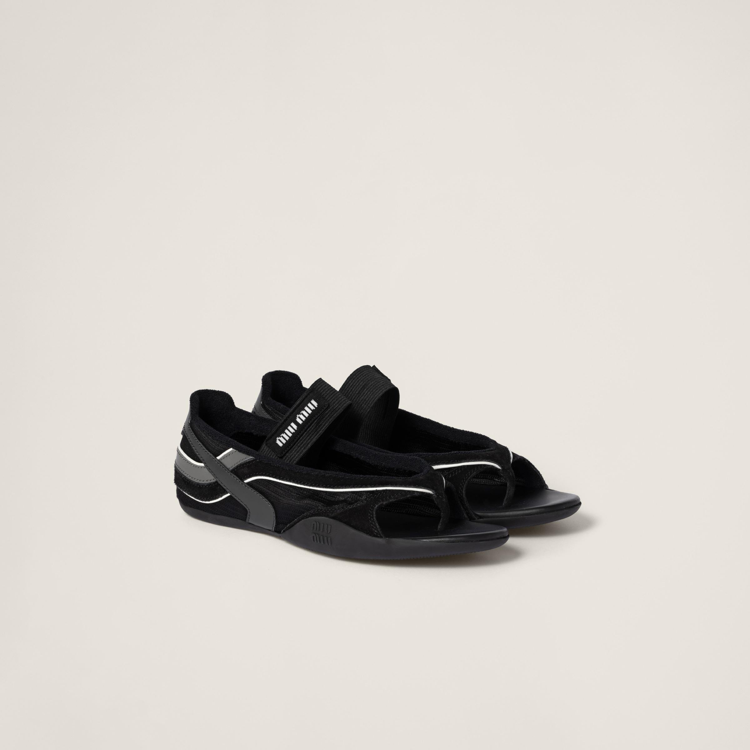 MiuMiu Gymnasium Thong Ballerinas トング バレリーナ ロゴ Miu Miu Gymnasium Technical Fabric Thong Ballerinas in Black