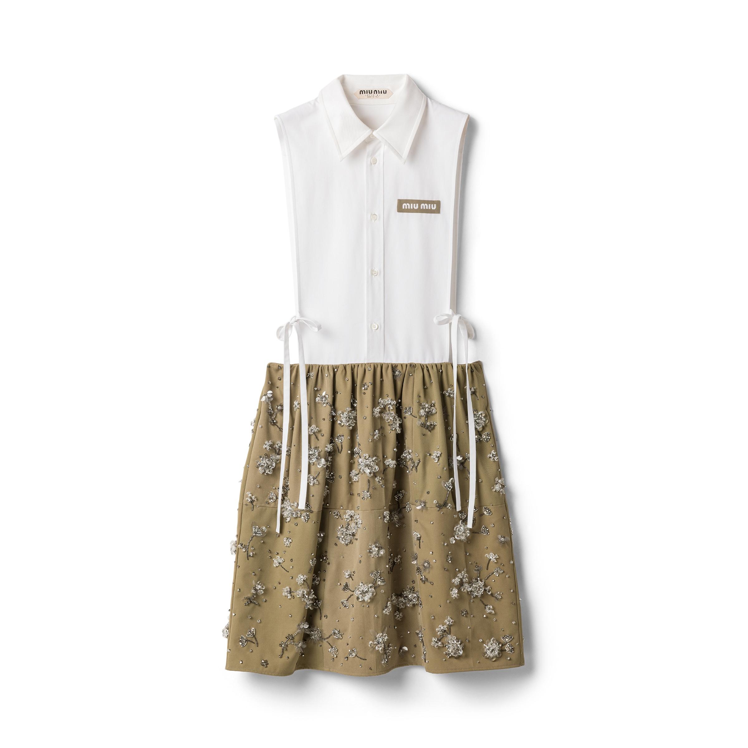 miu miu poplin floral embroidered dress Miu Miu Graphite-Gray Organza Floral Appliqu Beaded Sheath Dress