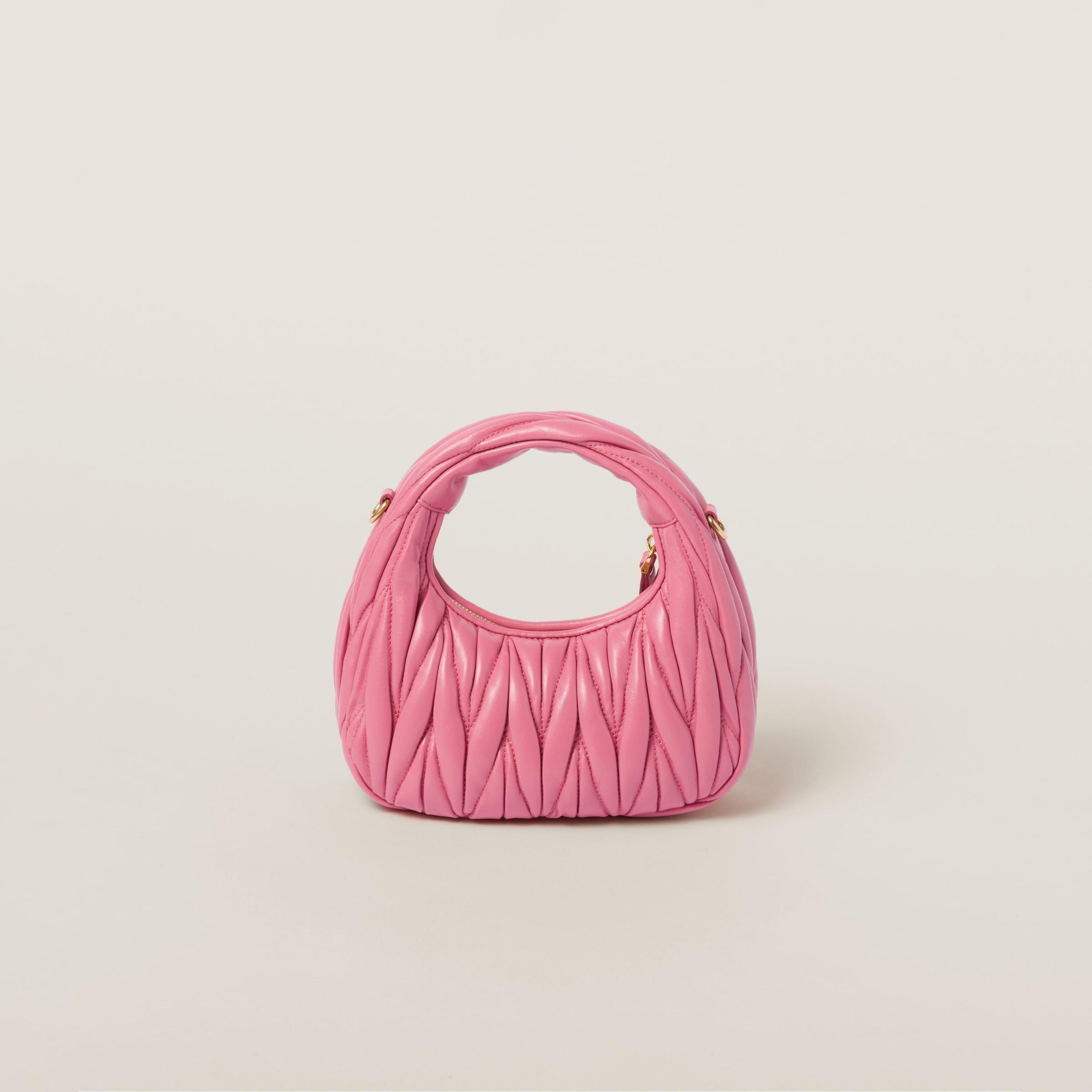 Miu Miu Wander Matelassé Nappa Leather Hobo Mini-Bag in Pink