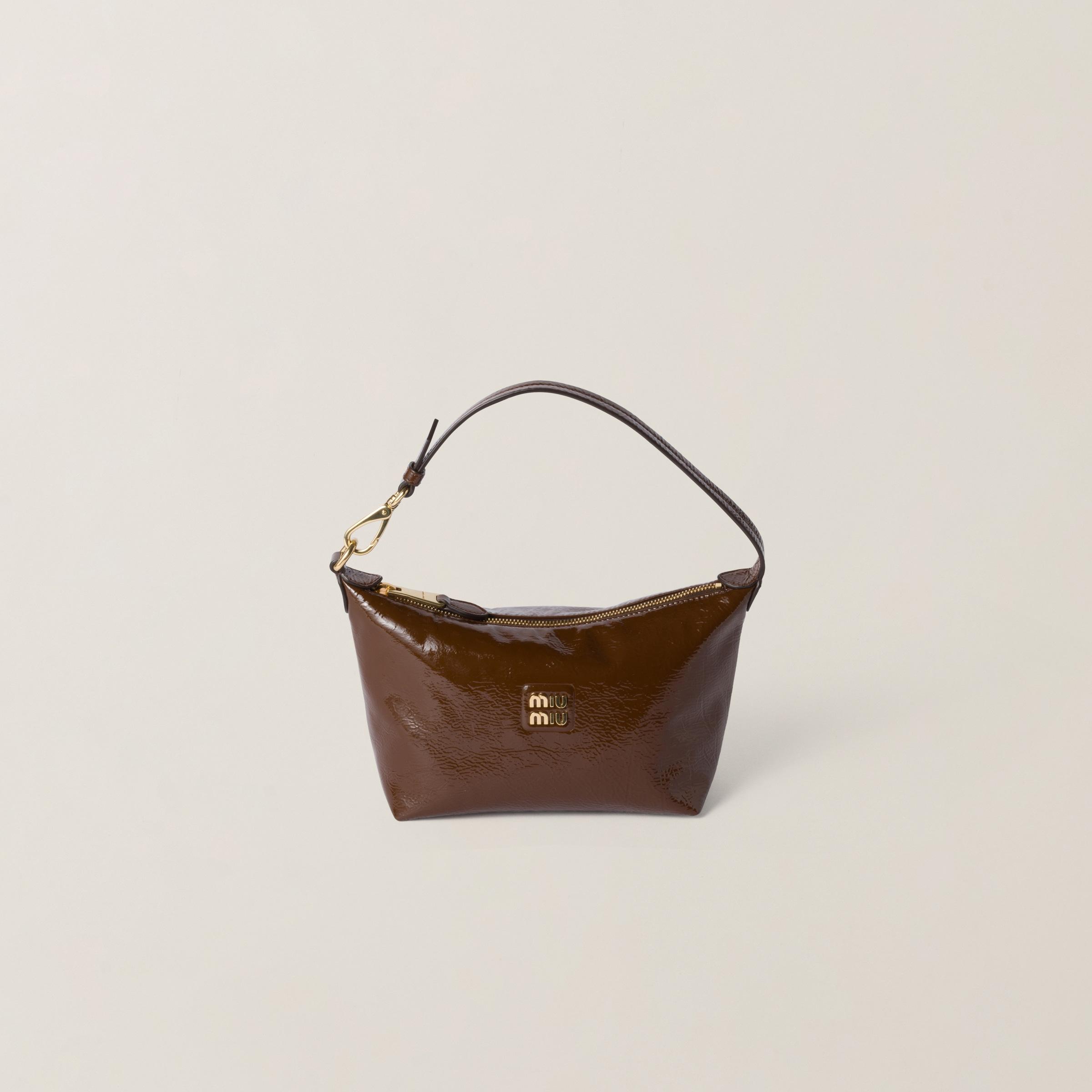 Miu Miu Naplak Patent Leather Pouch in Brown | Lyst UK