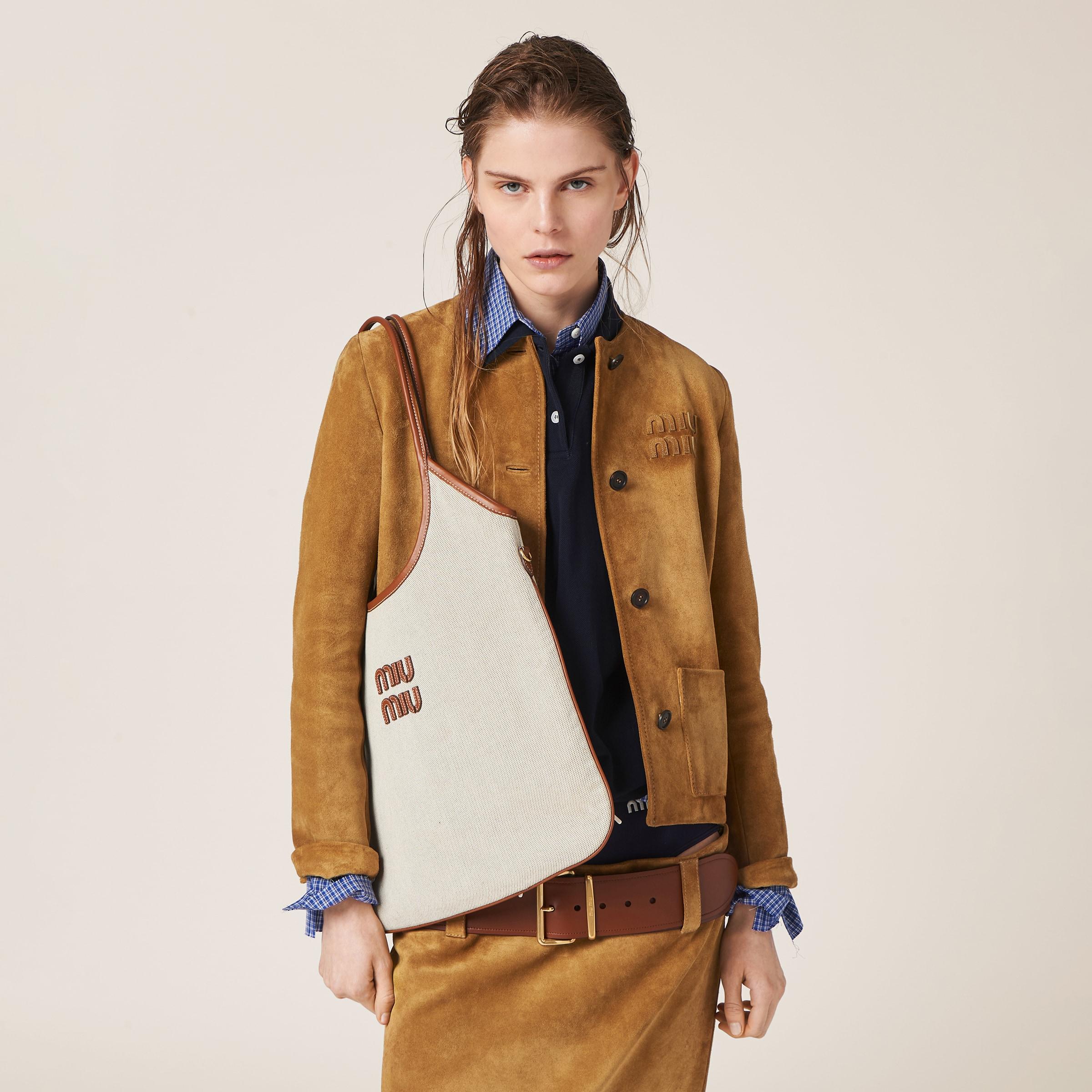 トートバッグ MIU MIU 5BA281_ACRN_F062F IVY CANVAS AND LEATHER BAG Beige/brandy Ivy Canvas And Leather Bag | Miu Miu