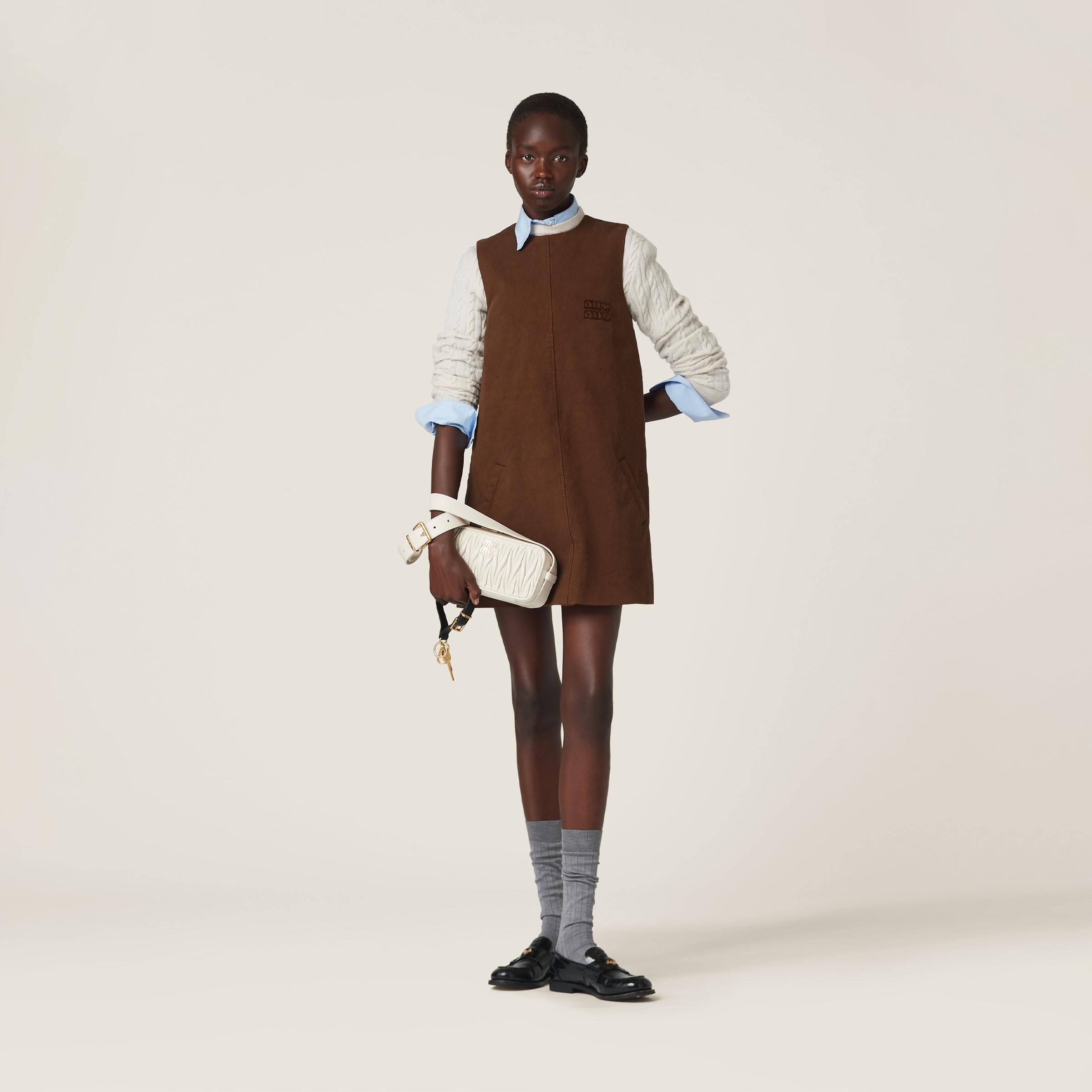 Miu Miu Garment-dyed Gabardine Mini-dress in Brown | Lyst UK