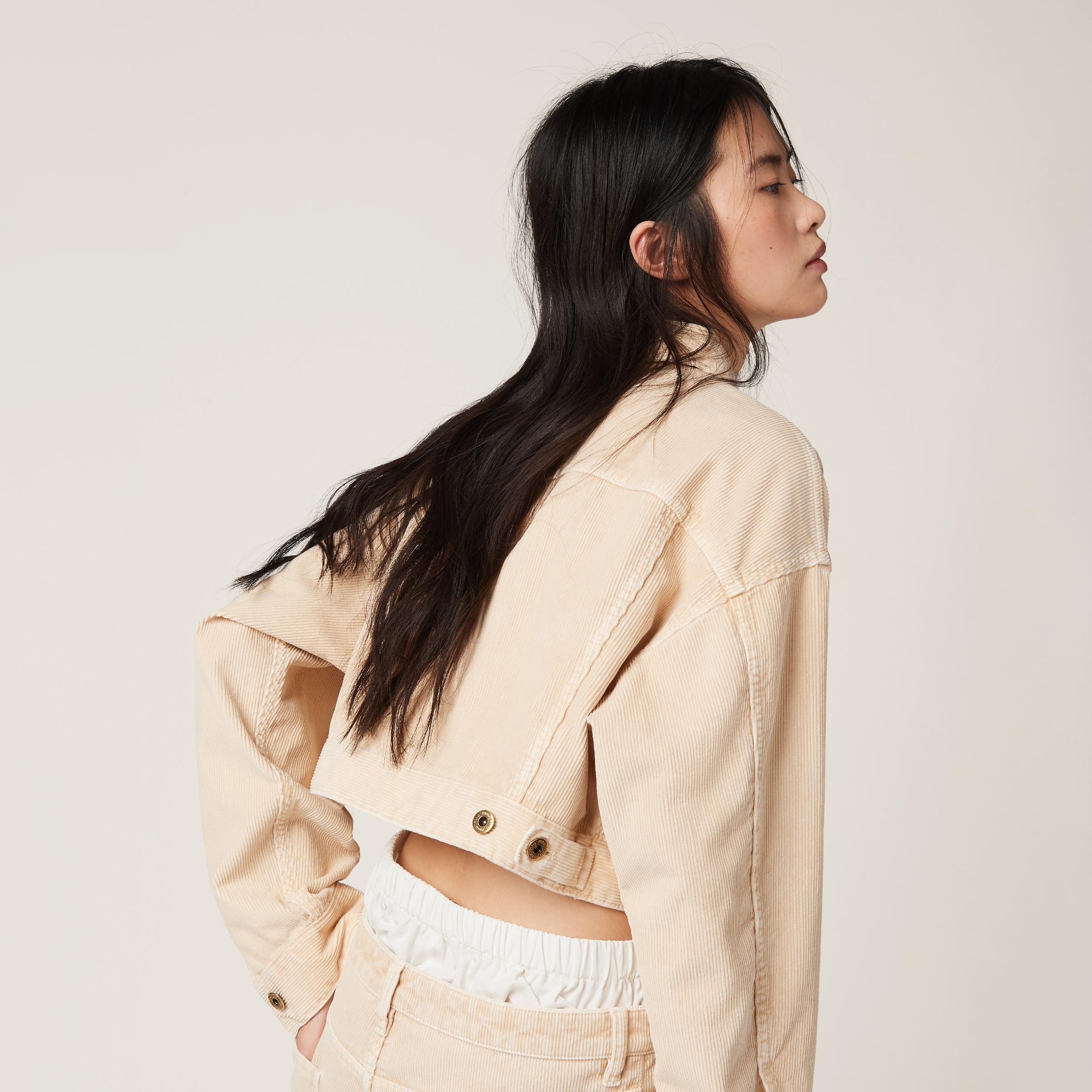 ジャケット MiuMiu | Garment-dyed velvet blouson jacket Miu Miu Garment-dyed Velvet Blouson Jacket in Natural | Lyst