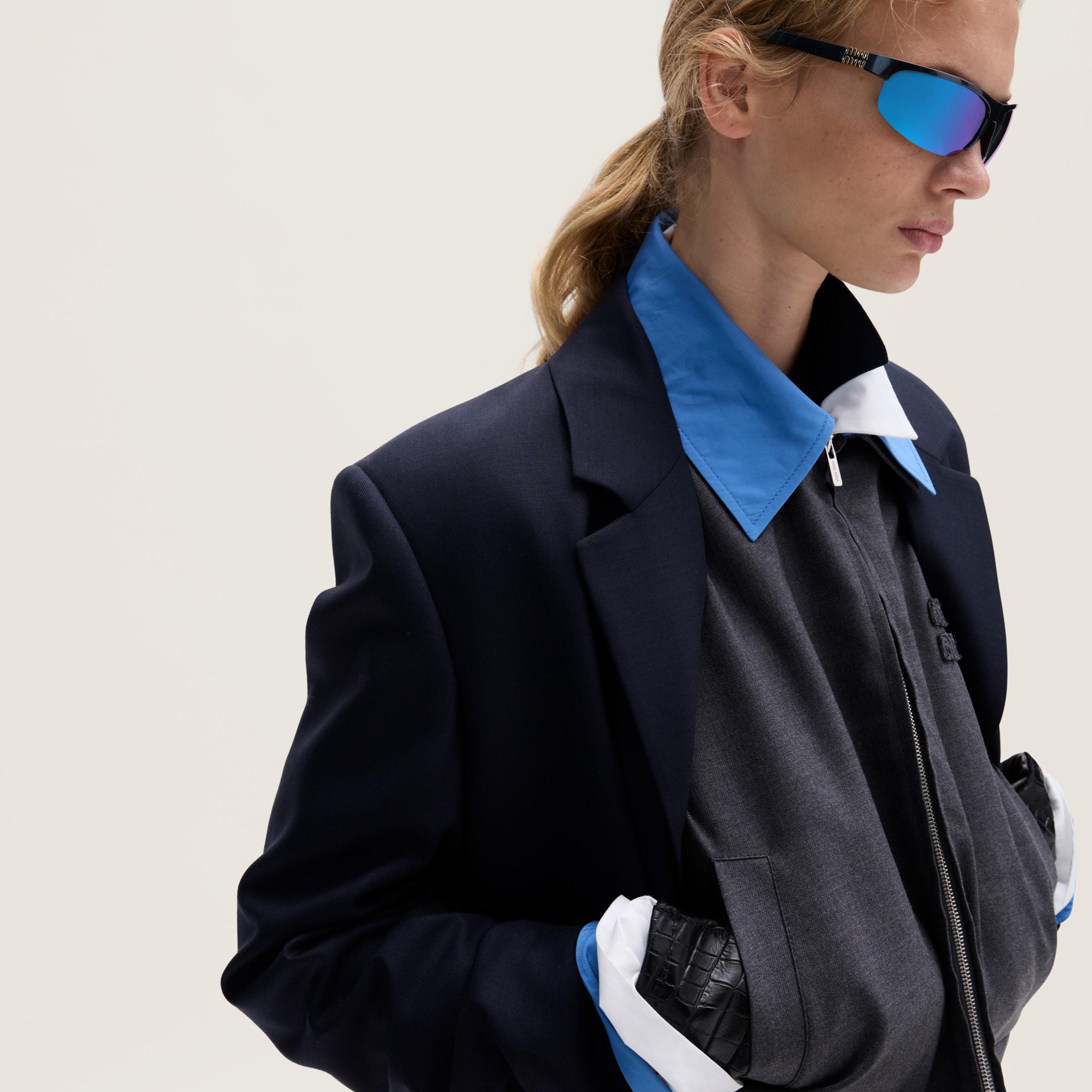 関税込 MiuMiu Gabardine blouson jacket with poplin collar Miu Miu Gabardine Blouson Jacket With Poplin Collar in Blue