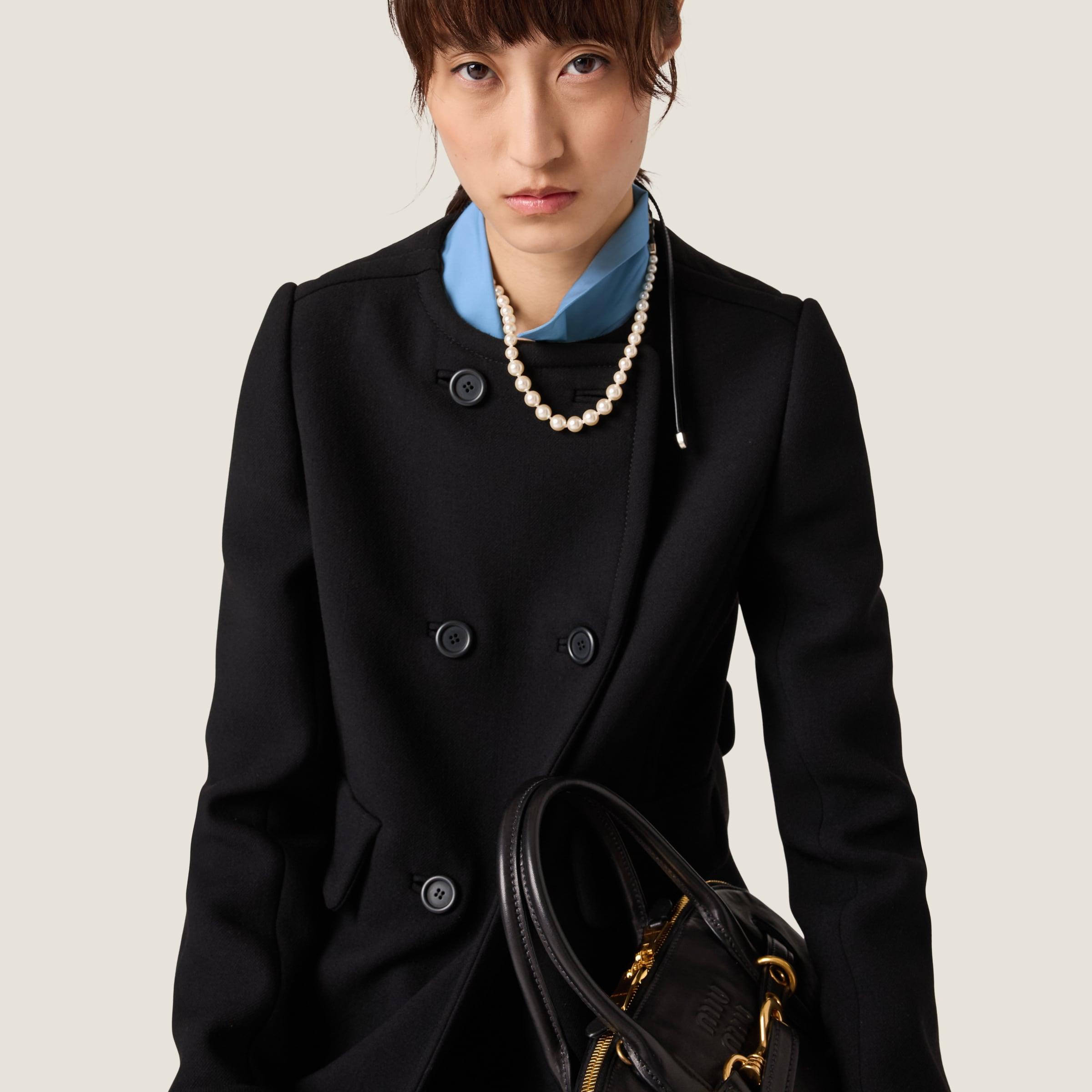 Miu Miu Natté Toile Double-Breasted Coat in Black | Lyst
