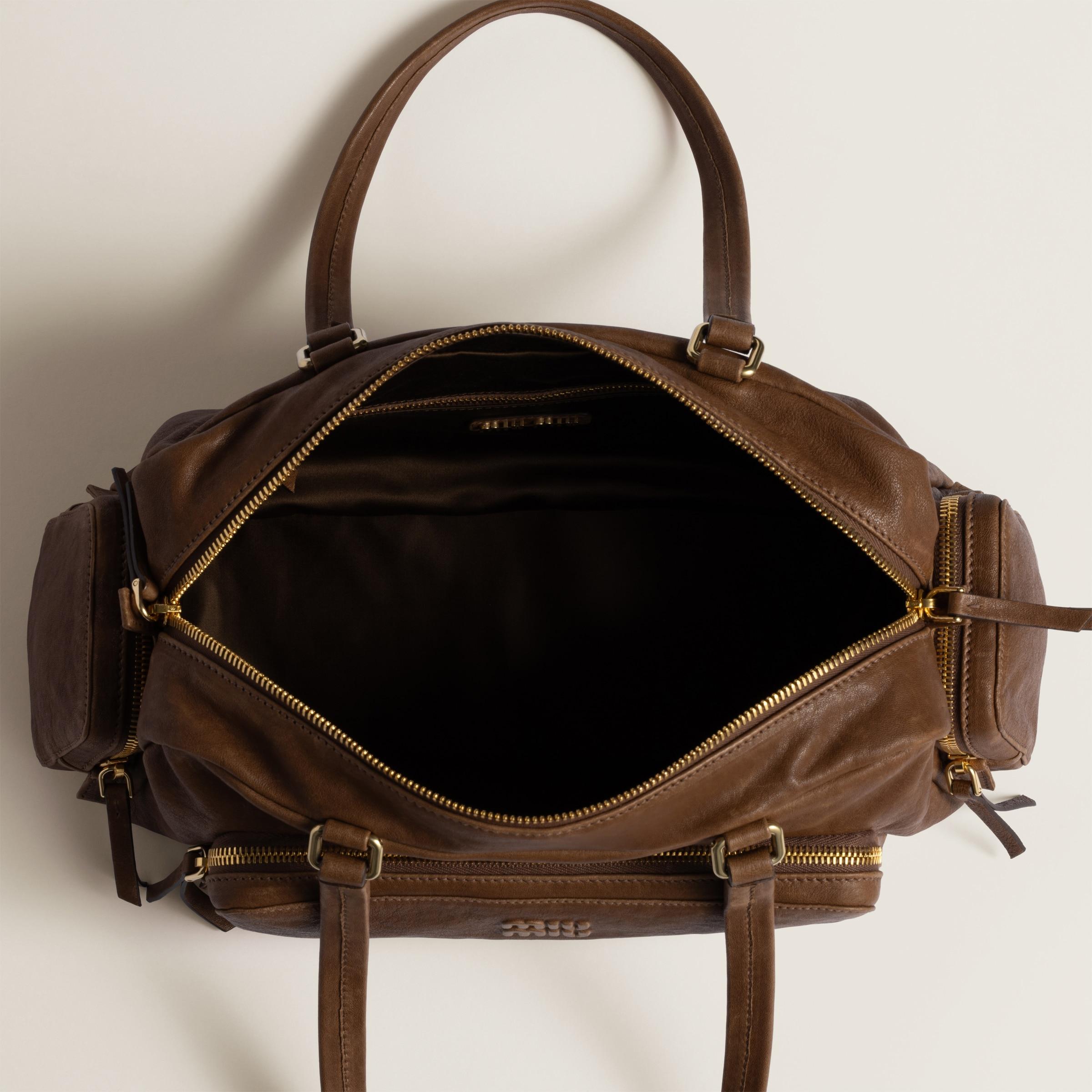 Miu Miu Pocket Washed Nappa Leather Bag in Brown | Lyst