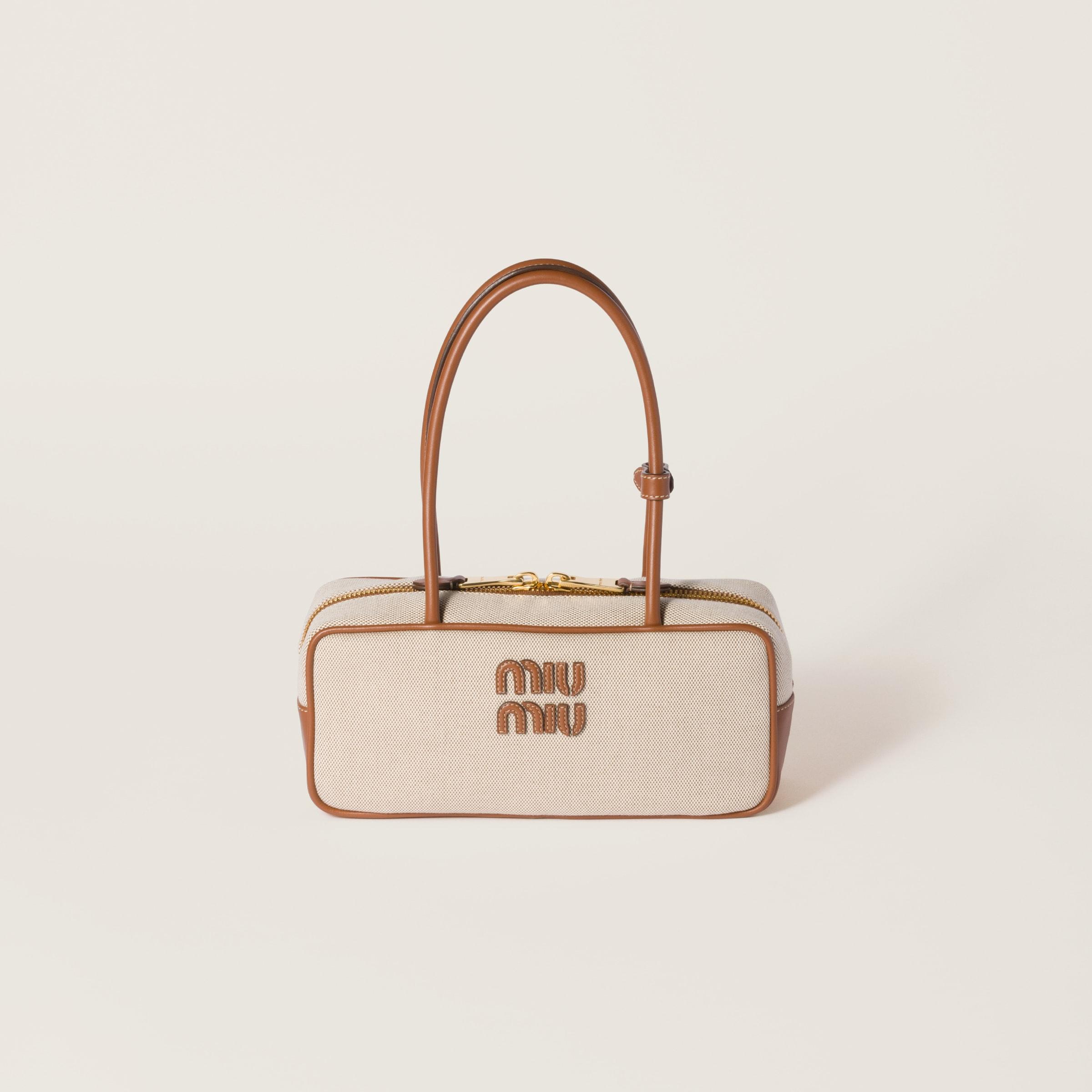 関税込 MiuMiu | Beau canvas and leather bag Miu Miu Beau Canvas and Leather Top Handle Bag | Saks Fifth