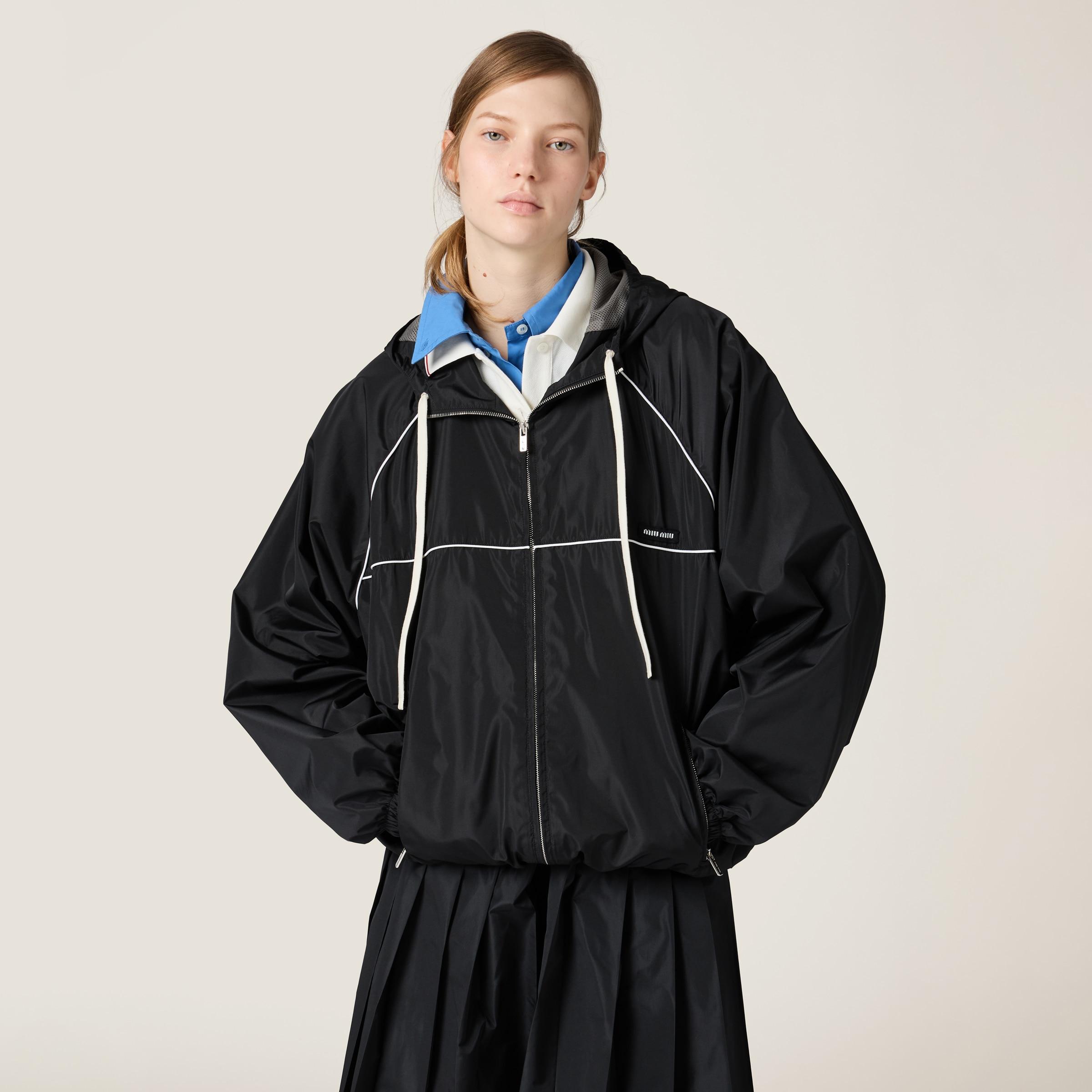 MiuMiu Technical Silk Zipper Blouson Jacket ブルゾン ロゴ Miu Miu Technical Silk Zipper Blouson Jacket in Black | Lyst