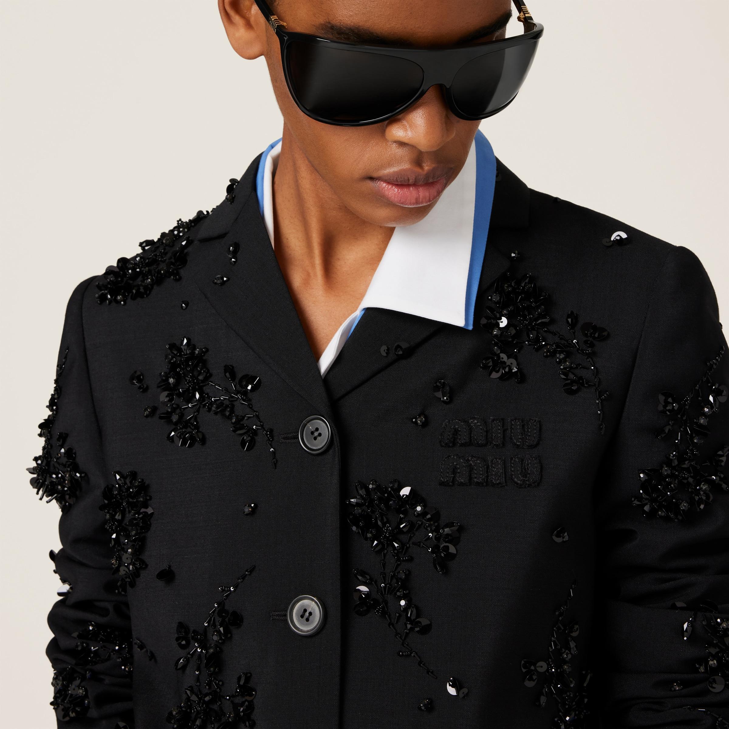 Miu Miu Embroidered Single-Breasted Kid Mohair Jacket in Miu Miu Embroidered Single-Breasted Kid Mohair Jacket in