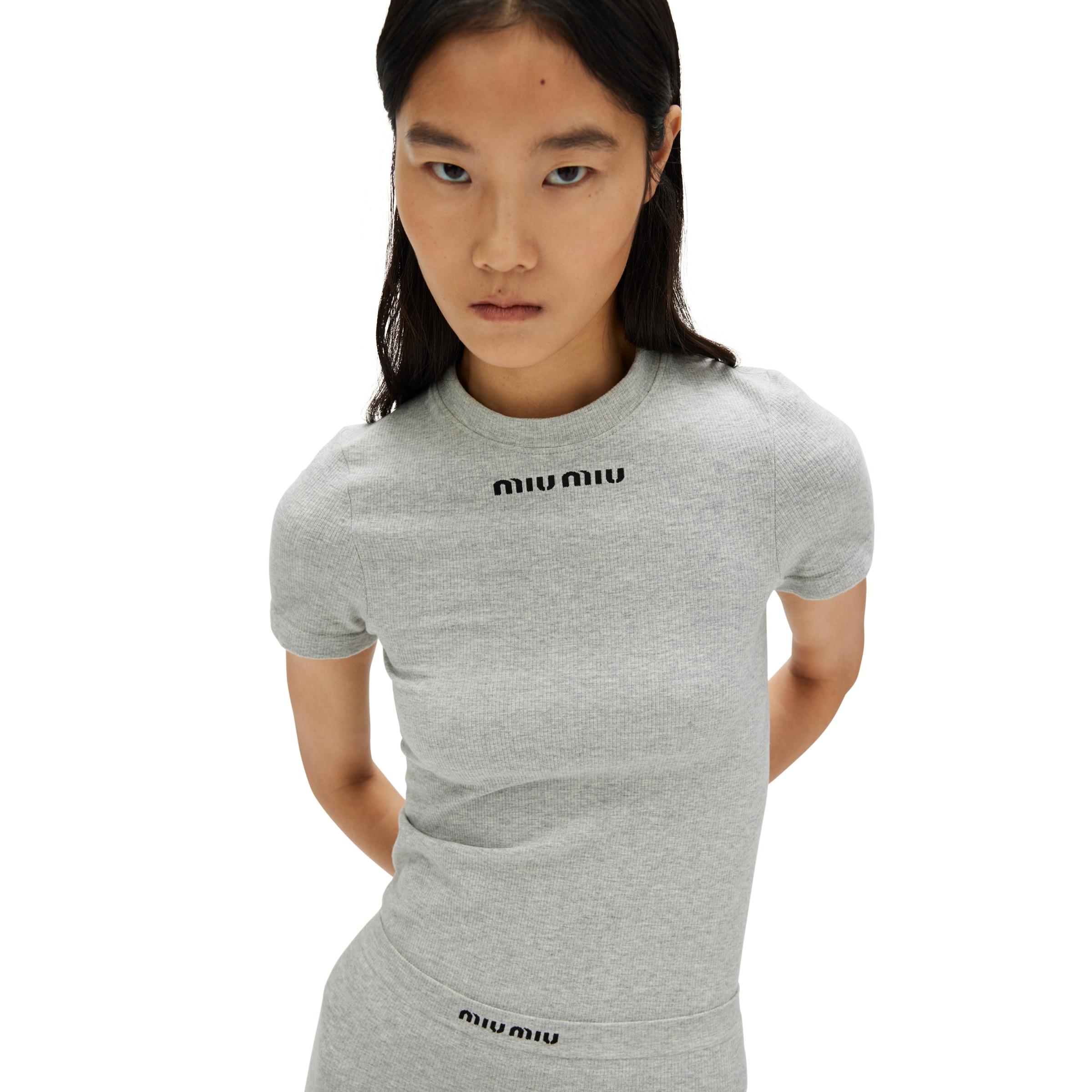 Miu Miu Seamless Mélange T-Shirt in Gray | Lyst