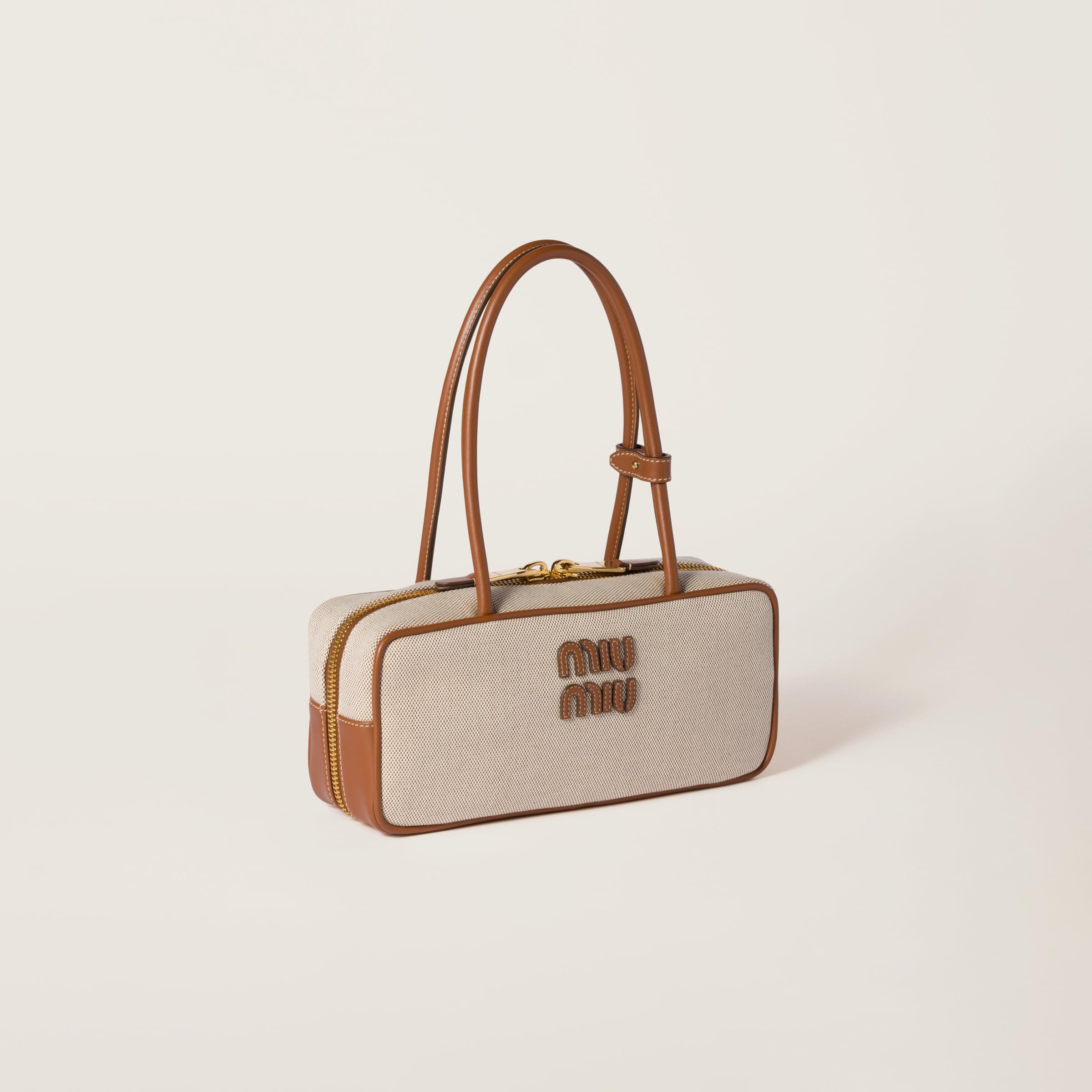 MiuMiu Beau canvas and leather bag ミュウミュウ ボー バッグ Miu Miu Beau Canvas And Leather Bag in Natural | Lyst