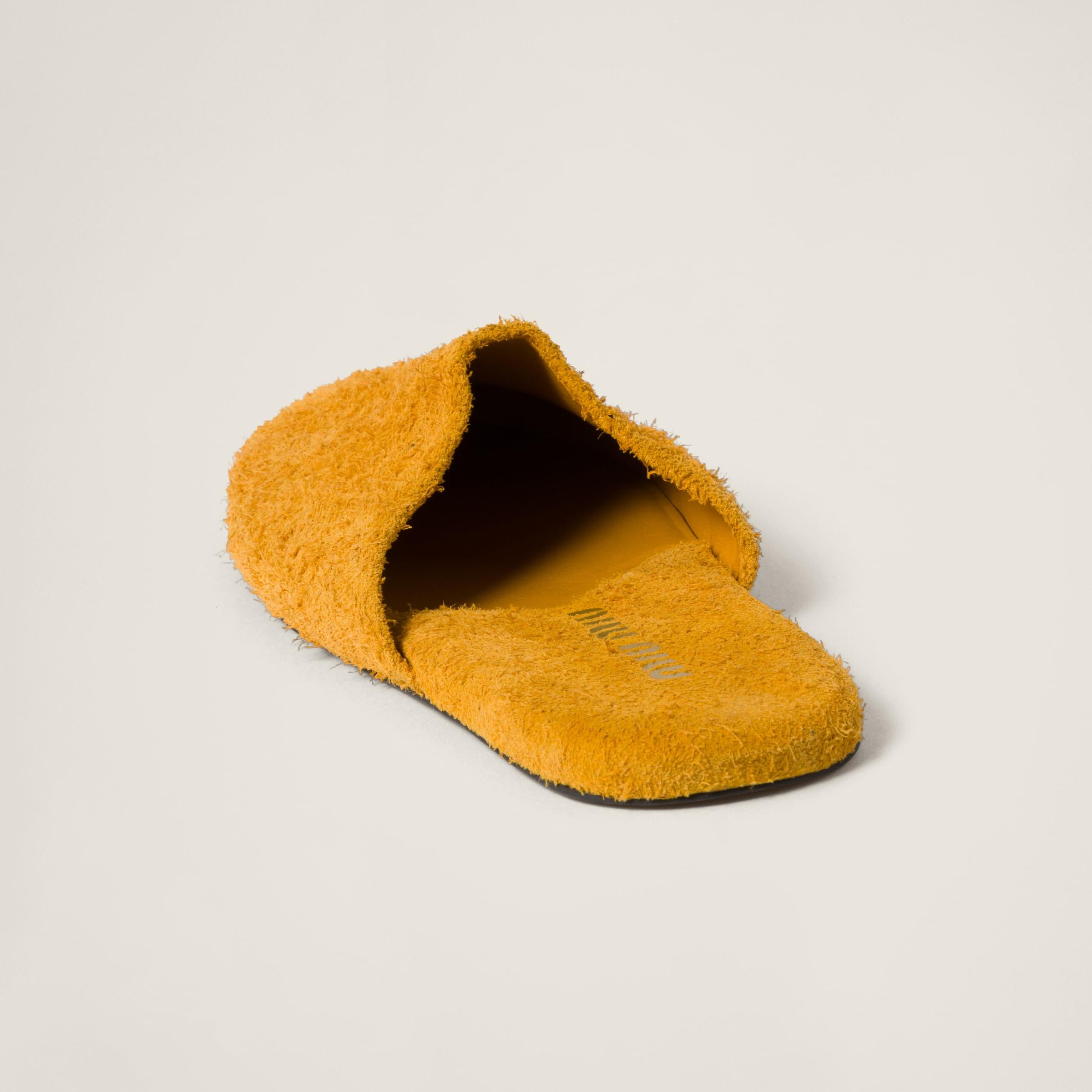 Miu Miu Suede Slippers in Yellow | Lyst