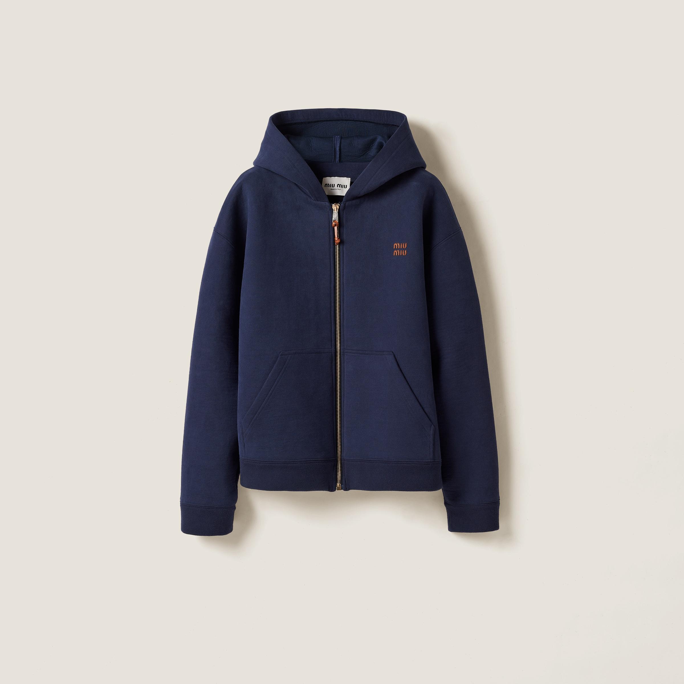 MIU MIU | COTTON & NYLON ZIP UP HOODIE BLUE フーディ Cotton zip-up hoodie in blue - Miu Miu | Mytheresa