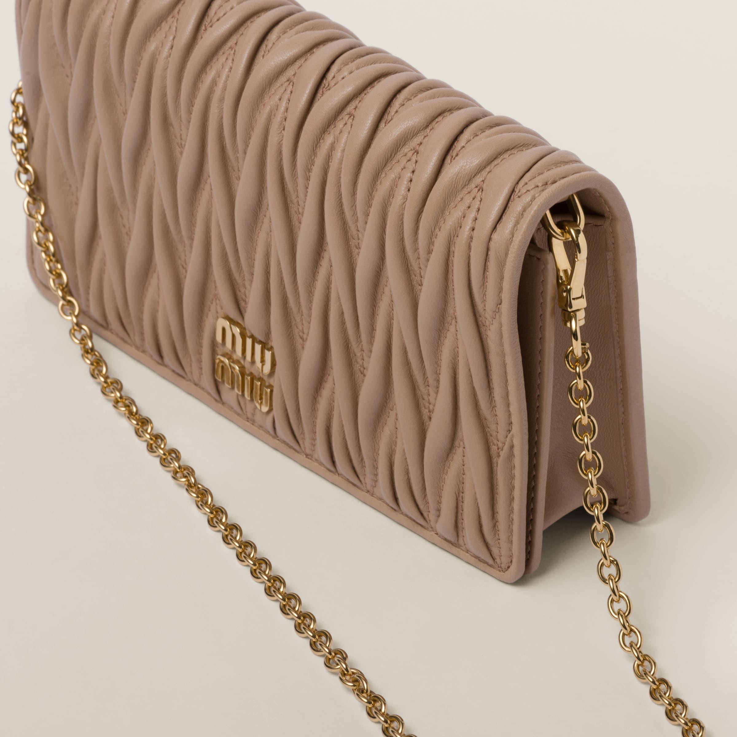 MiuMiu matelass leather logo wallet gold SS25 新作 ★ Leather Wallet with Leather and Cord Shoulder Strap Miu Miu