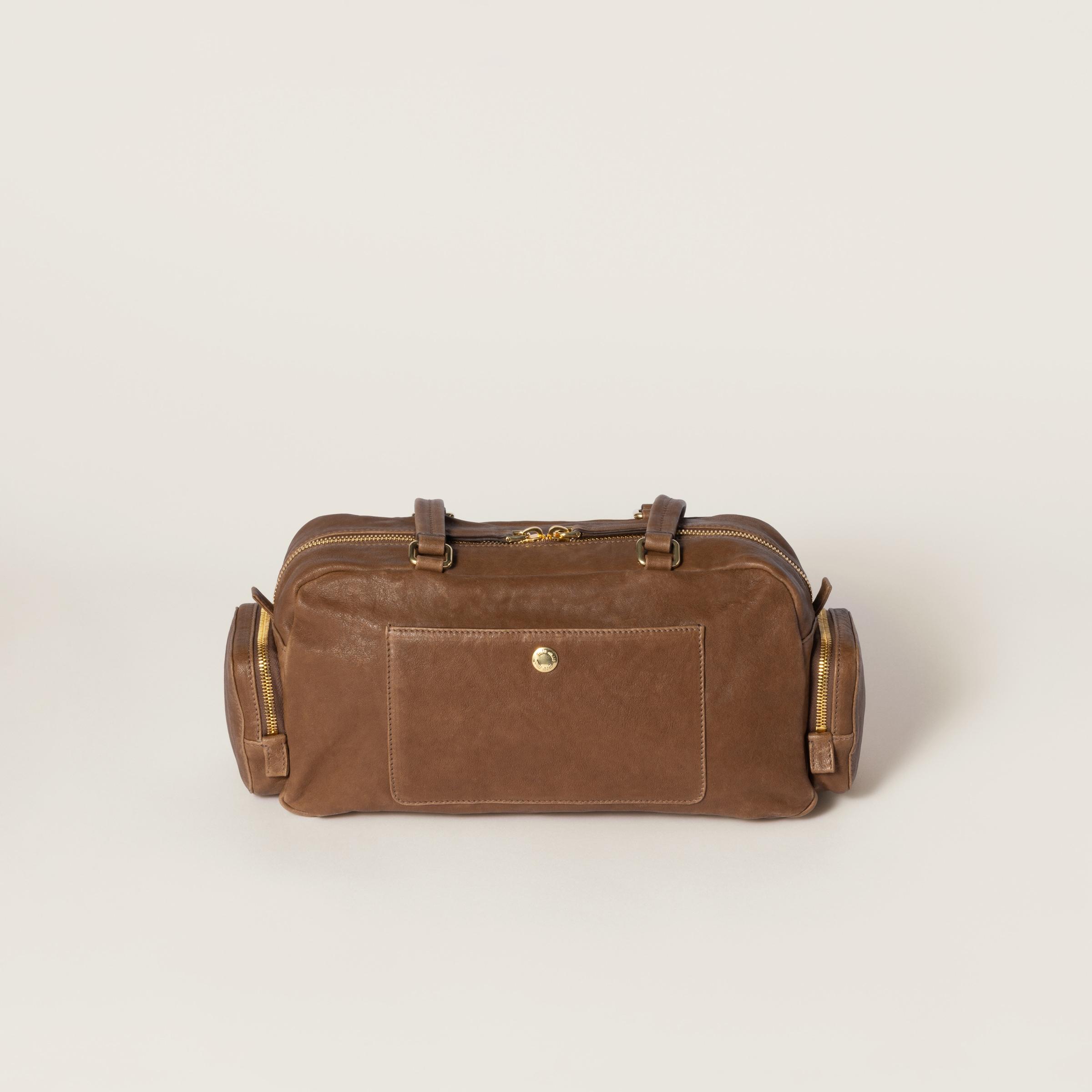 関税込！【MIU MIU】Nappa leather washed Pocket bag Miu Miu Nappa Leather Pocket Bag Black in Leather with Gold