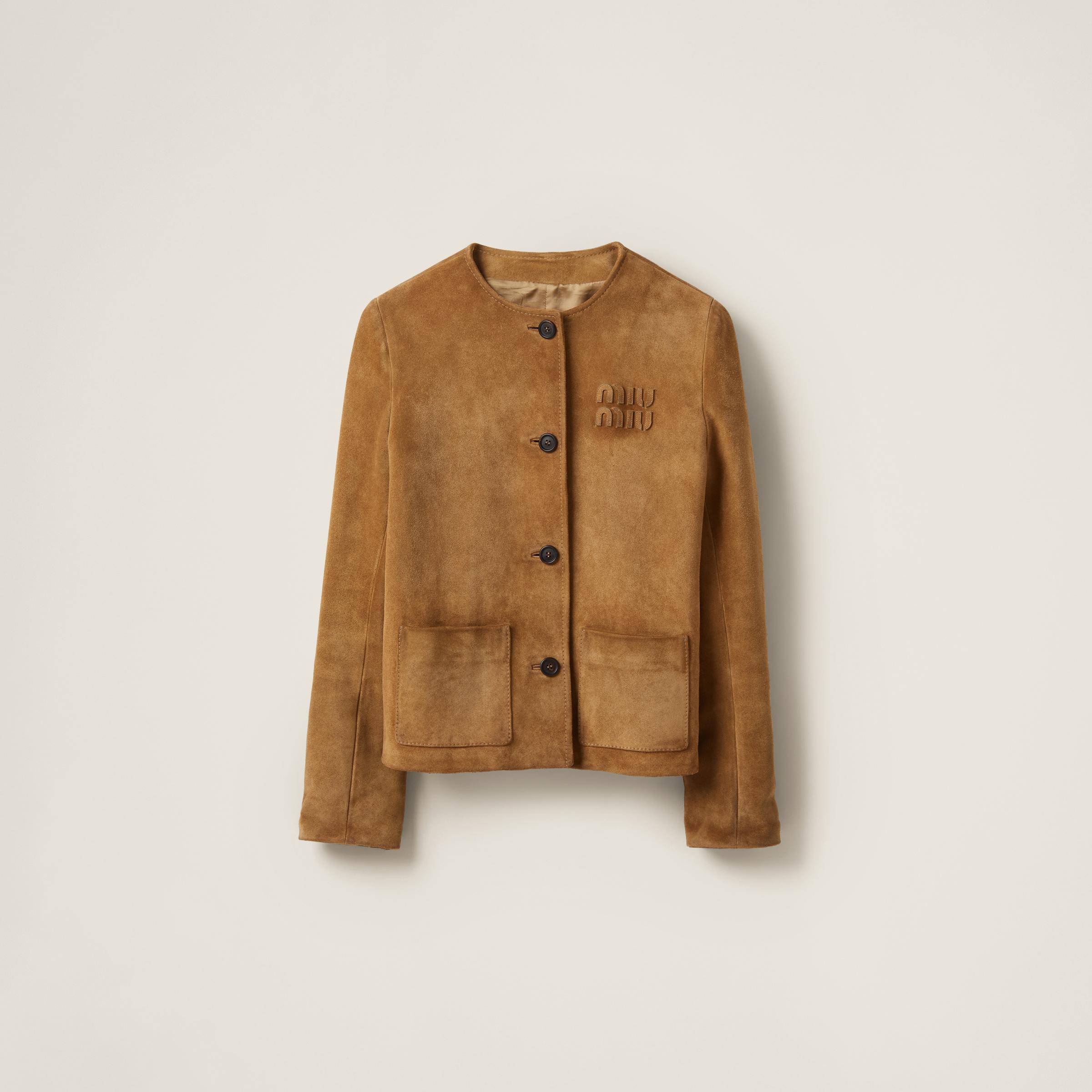 Miu Miu Suede Jacket in Brown | Lyst UK
