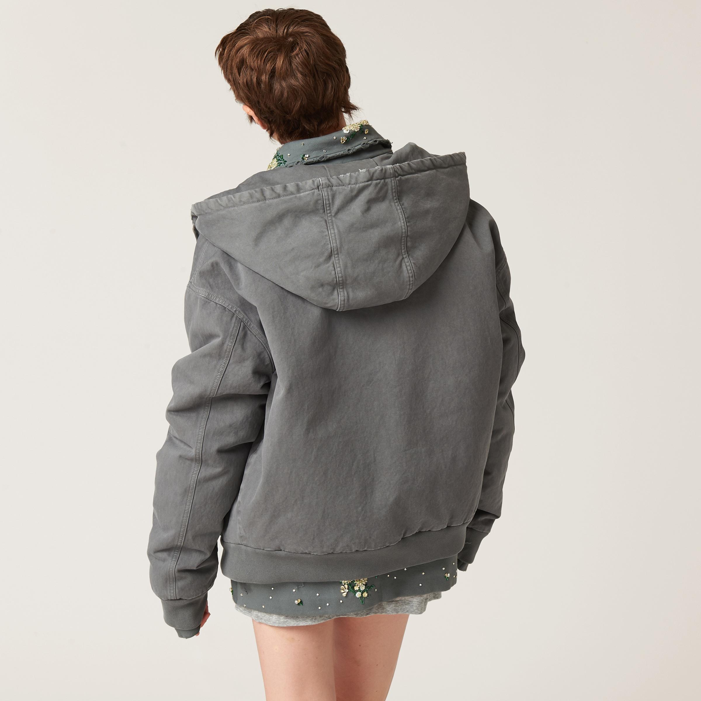 Miu Miu Garment-Dyed Blouson Jacket With Embroidered Logo in