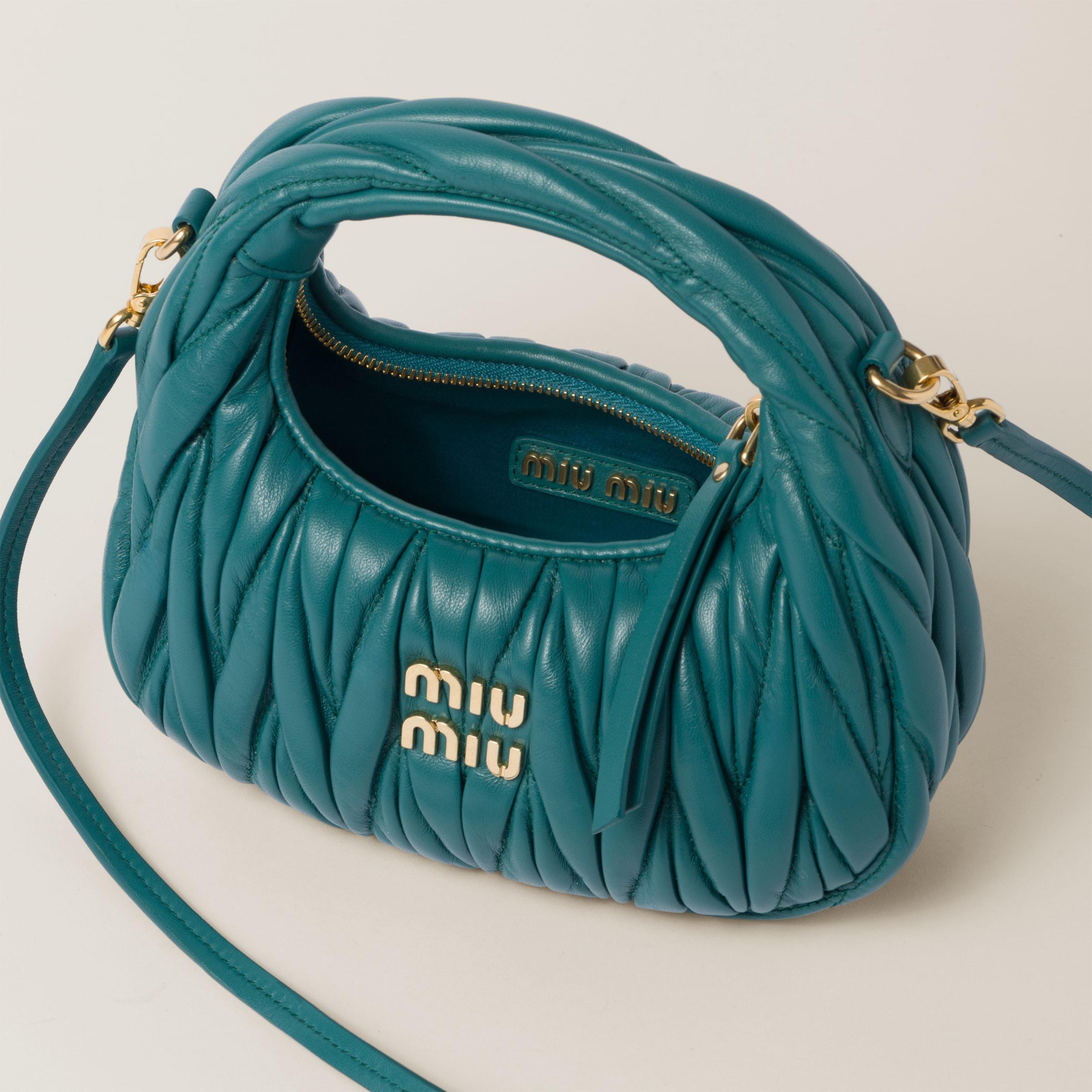 Miu Miu Wander Matelassé Nappa Leather Hobo Mini-bag in Blue