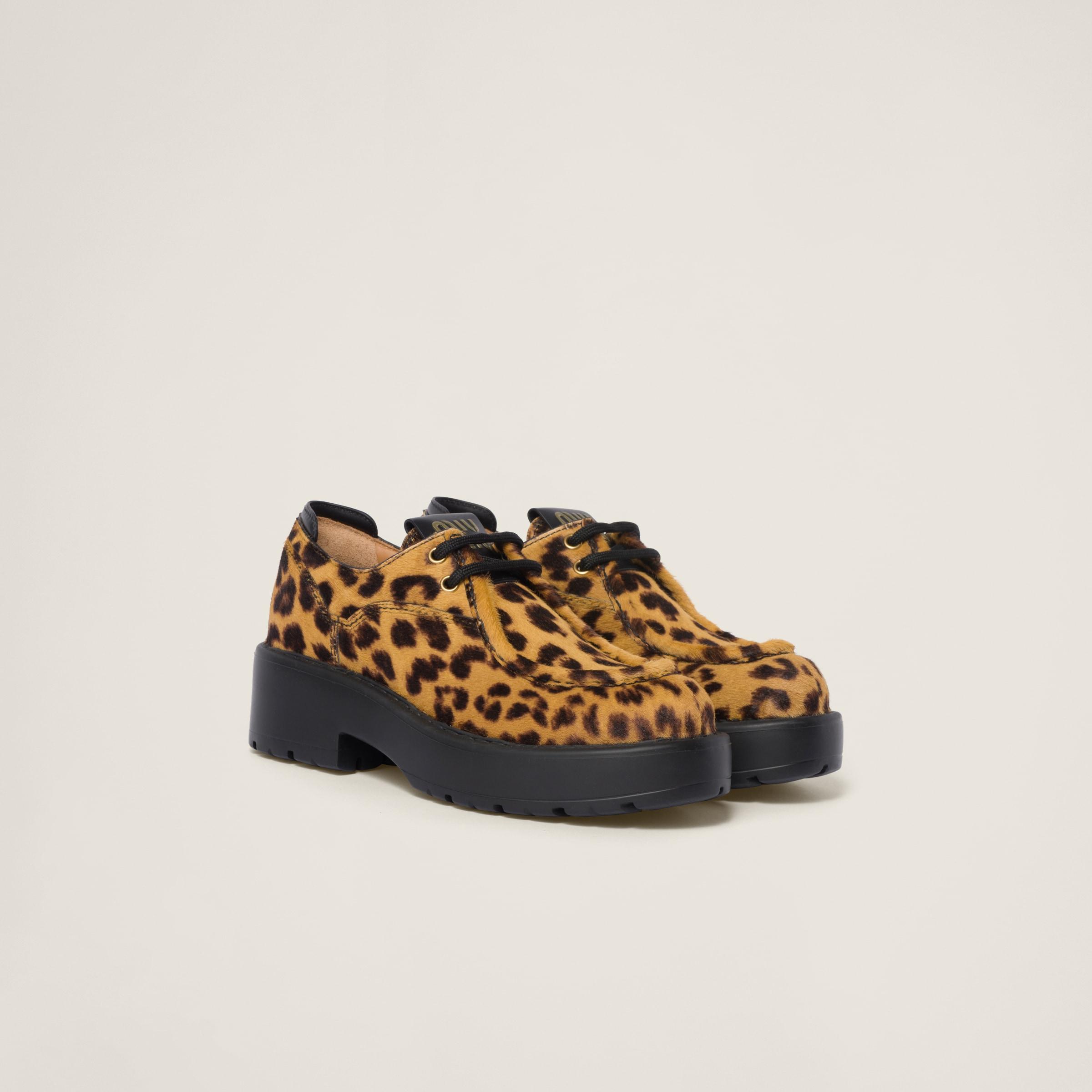 Miu Miu Leopard-print Calf Hair Leather Lace-up Shoes | Lyst