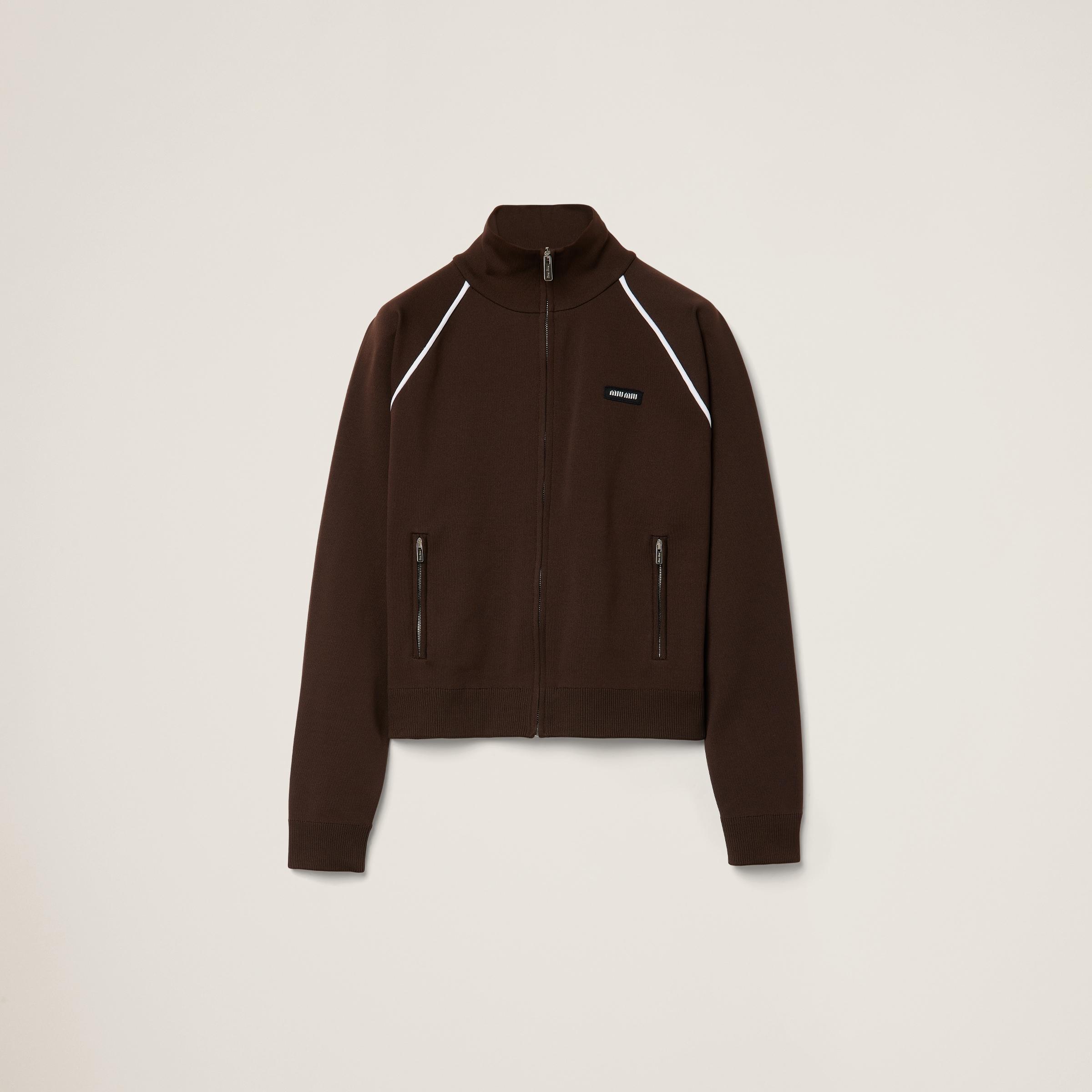 ブルゾン MIU MIU MMF958_16WY_F022X TECHNICAL YARN ZIPPER CARDIGAN Blue/white Technical Yarn Zipper Cardigan | Miu Miu