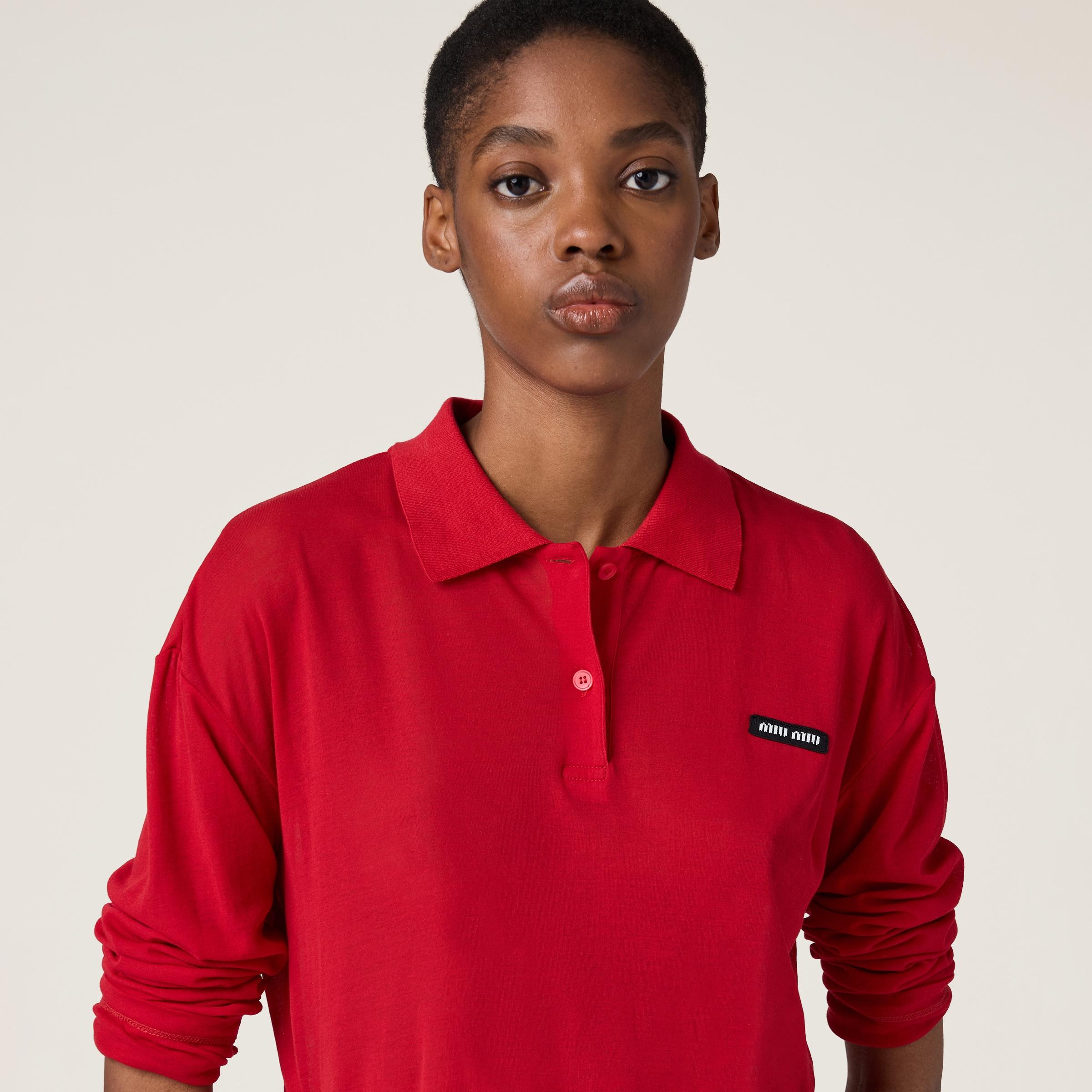 トップス Ribbed jersey polo shirt Miu Miu Ribbed Jersey Polo Shirt in Red | Lyst