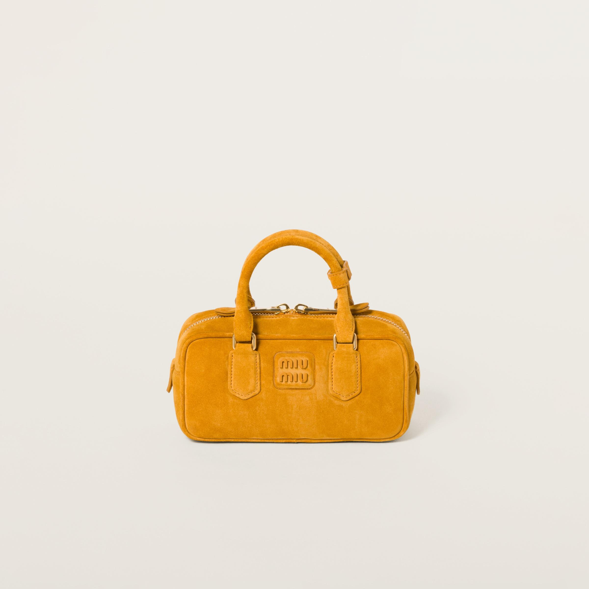 ハンドバッグ Miu Miu Mustard Suede Arcadie Handbag Miu Miu Arcadie Padded Suede Top-Handle Bag in Yellow | Lyst