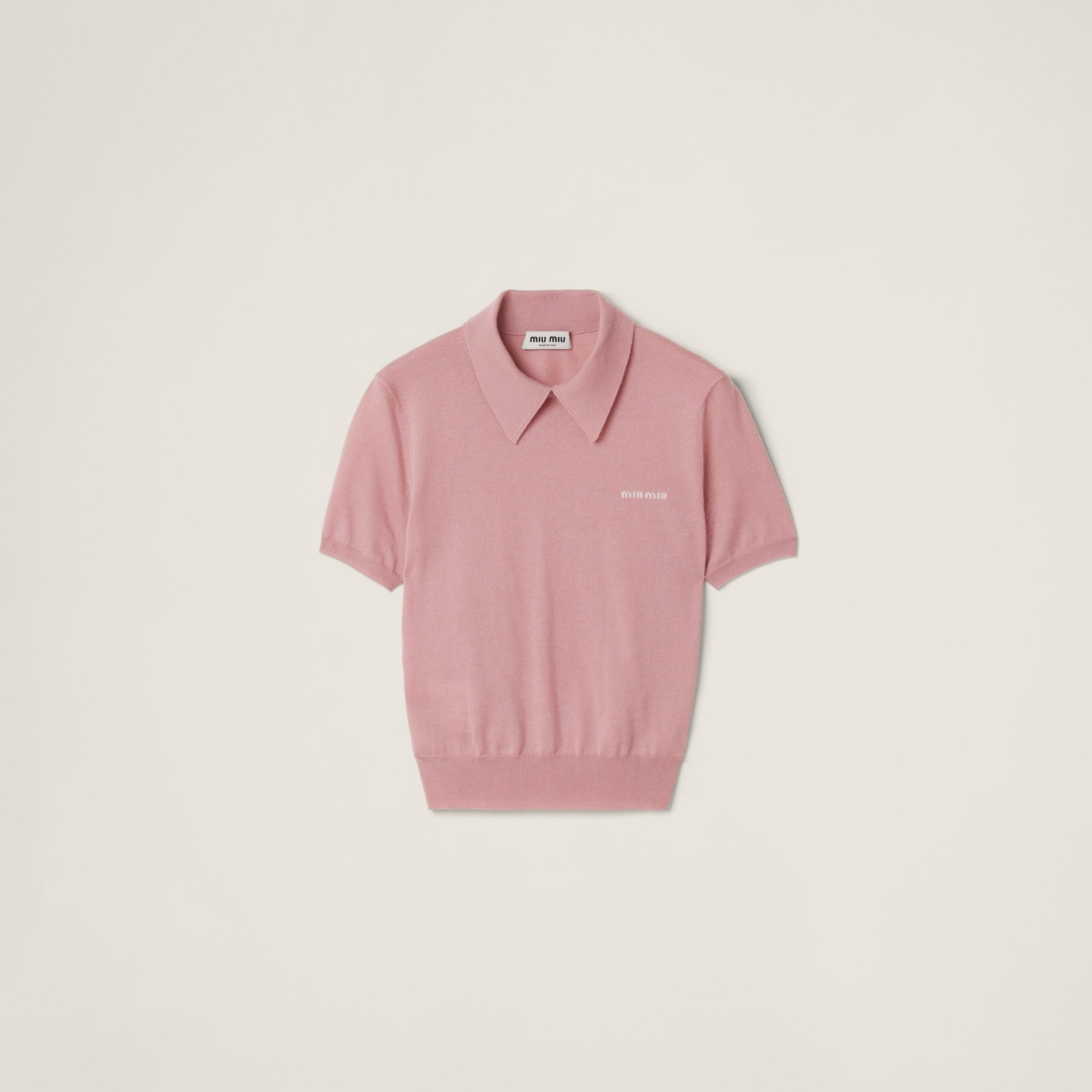 関税込【MiuMiu】Knitted silk and cashmere polo shirt Miu Miu ribbed-knit Cashmere Polo Shirt | Neutrals | FARFETCH