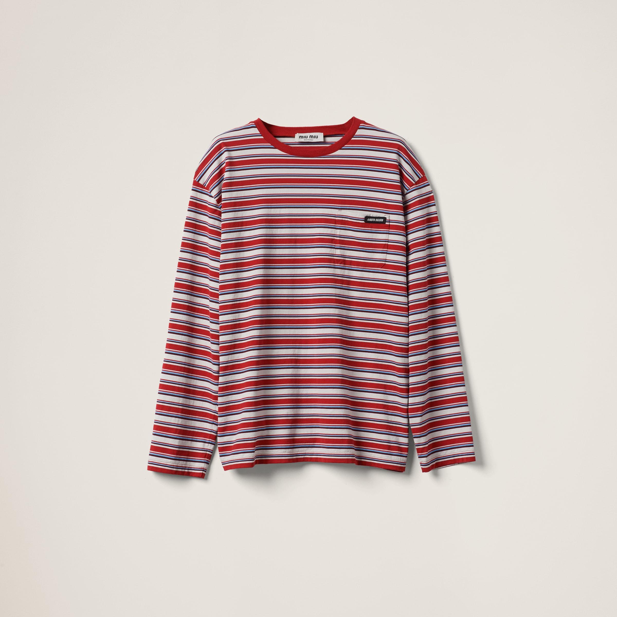 Miu Miu Long-Sleeved Cotton Jersey T-Shirt in Red | Lyst