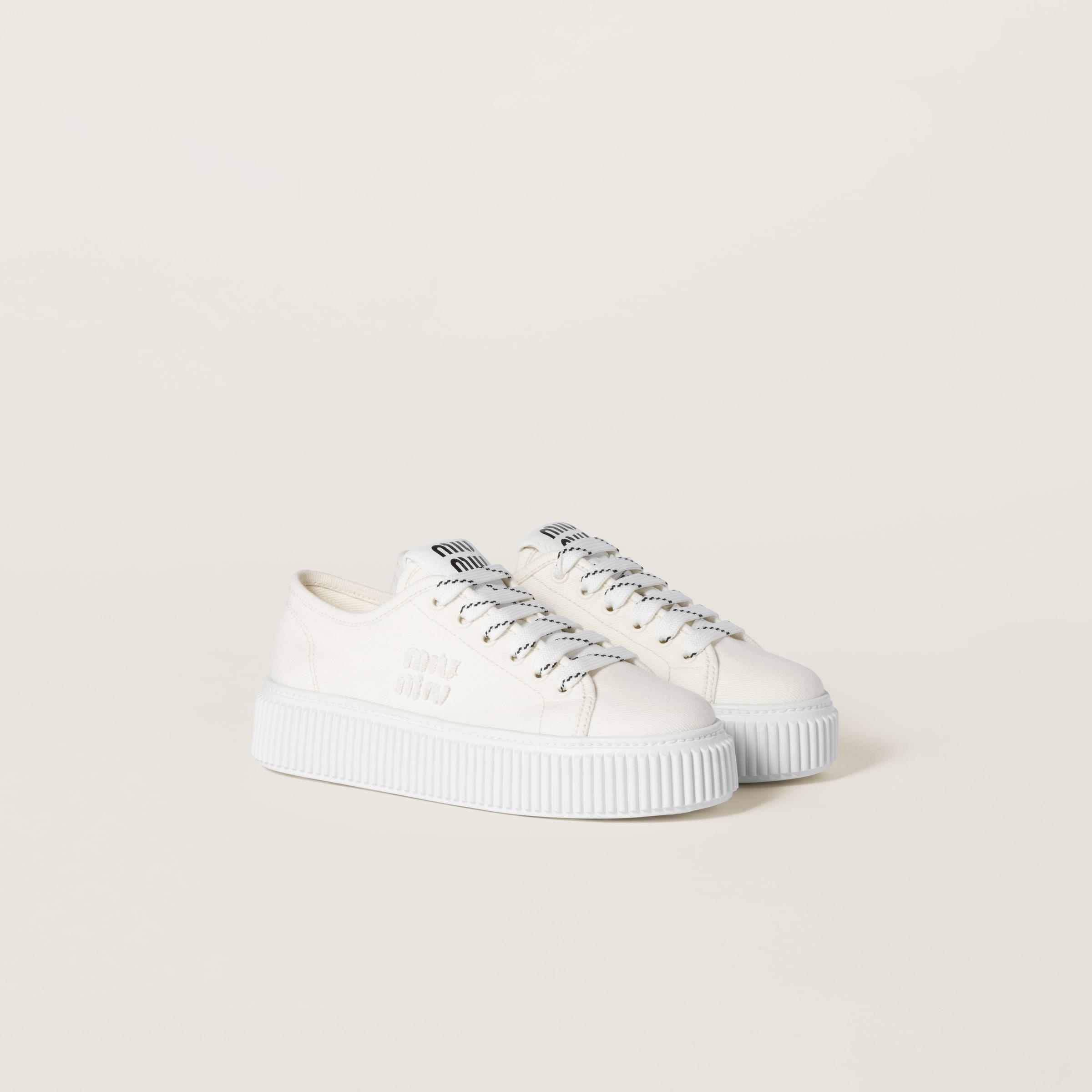 Miu Miu Denim Sneakers With Logo in White | Lyst