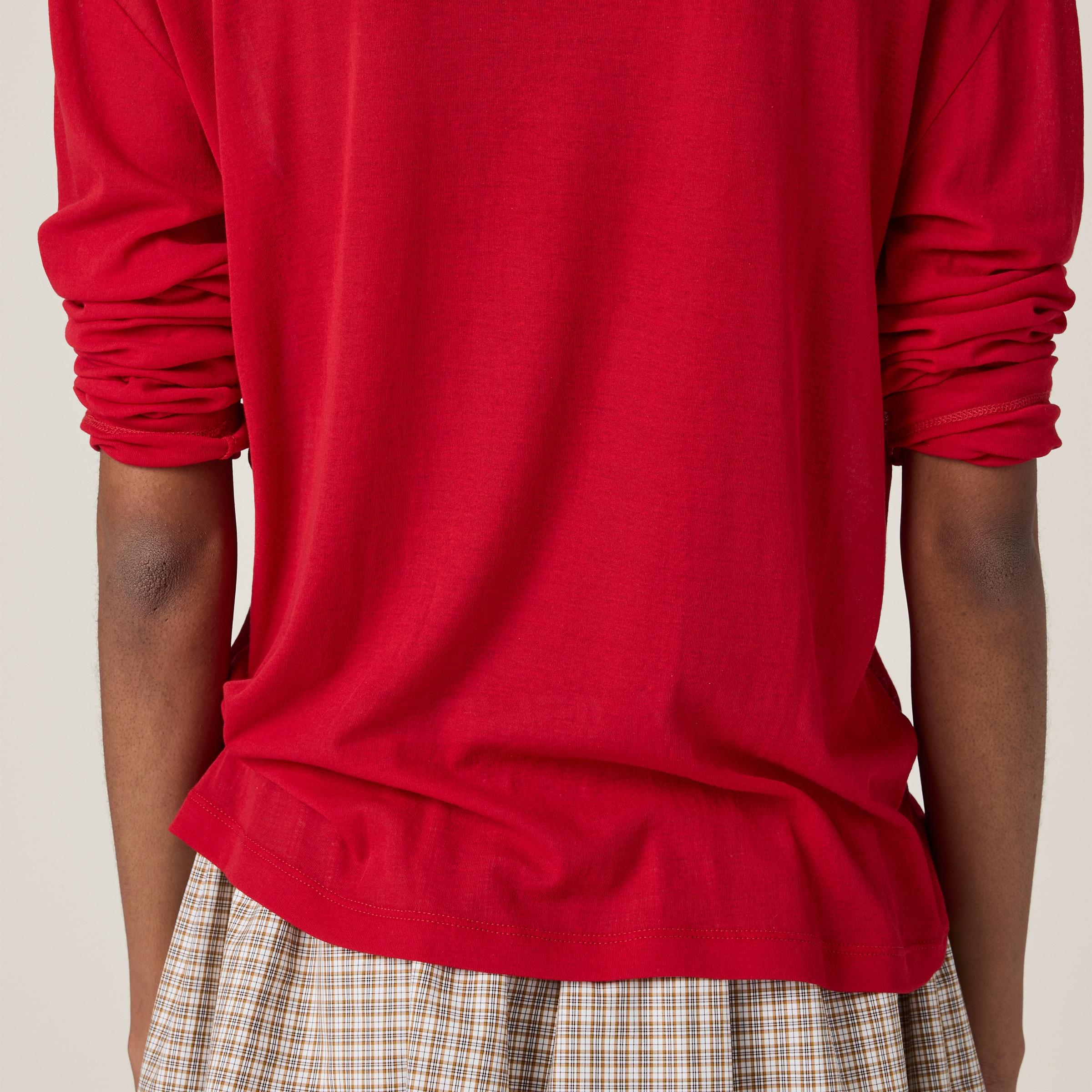 Miu Miu Ribbed Jersey Polo Shirt in Red | Lyst