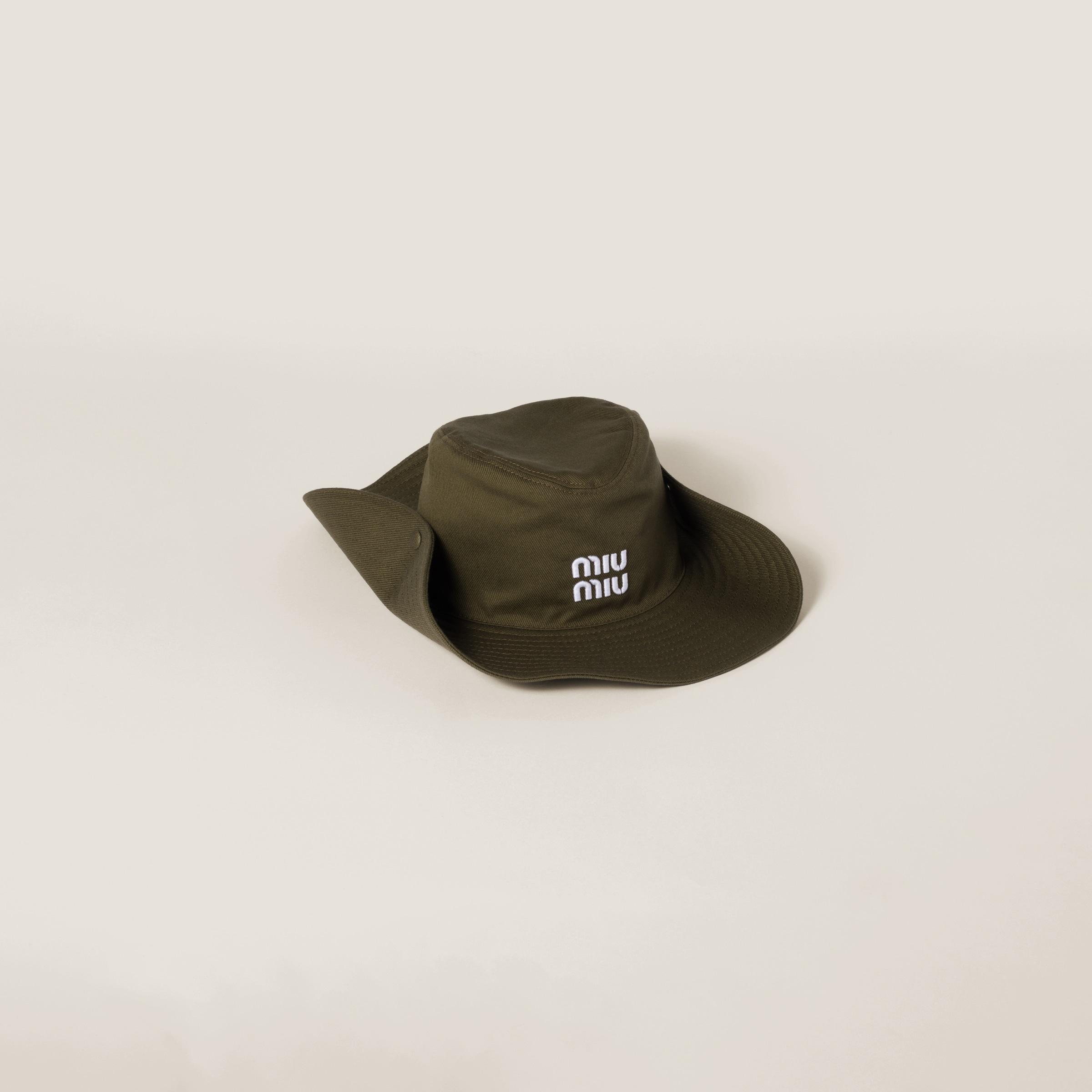 Miu Miu Black Bucket Cowboy Hat with White Logo The Miu Miu Drill Cowboy Hat in Dusty Pink sourced by us  main image 4
