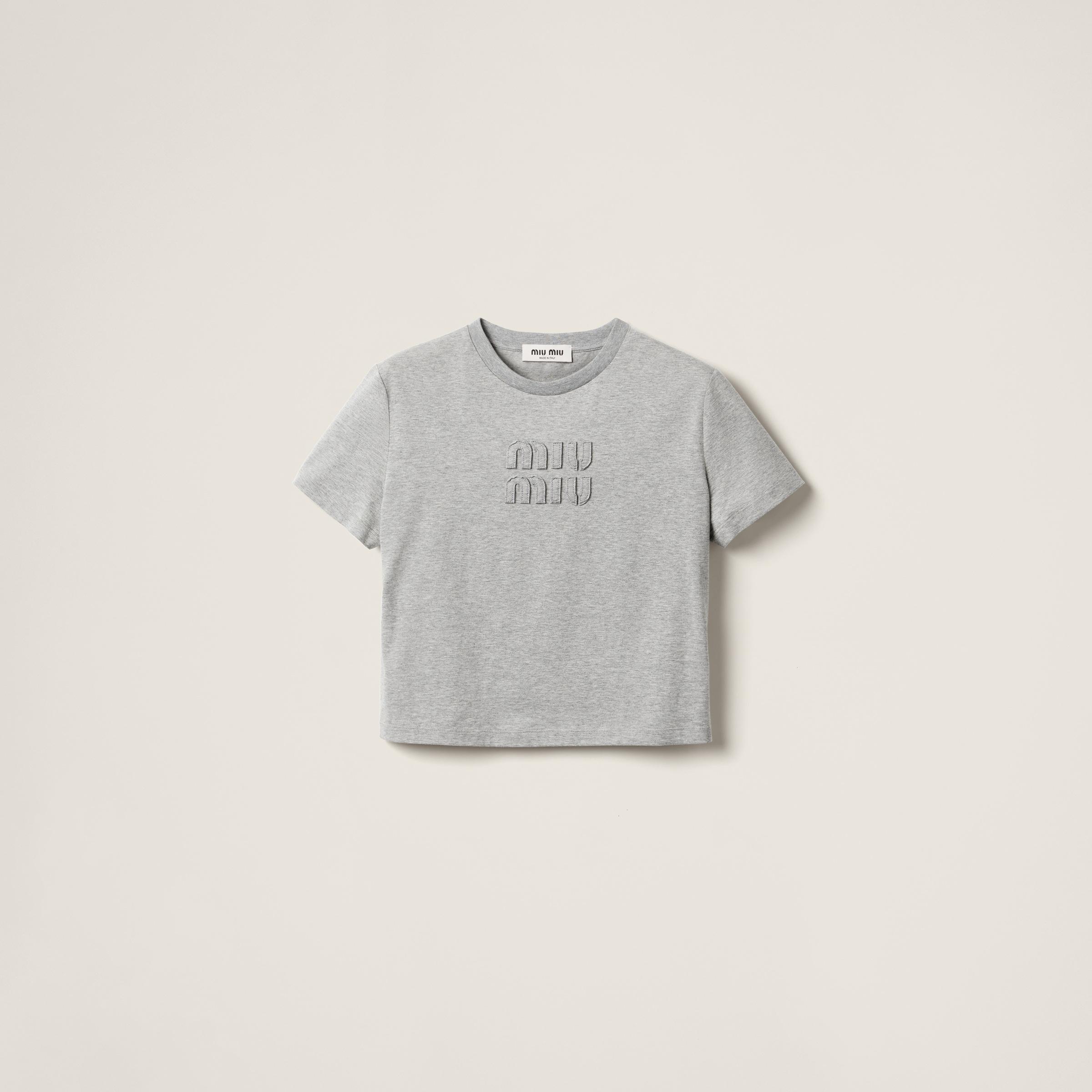 Miu Miu Logo Crop T-Shirt in Gray | Lyst