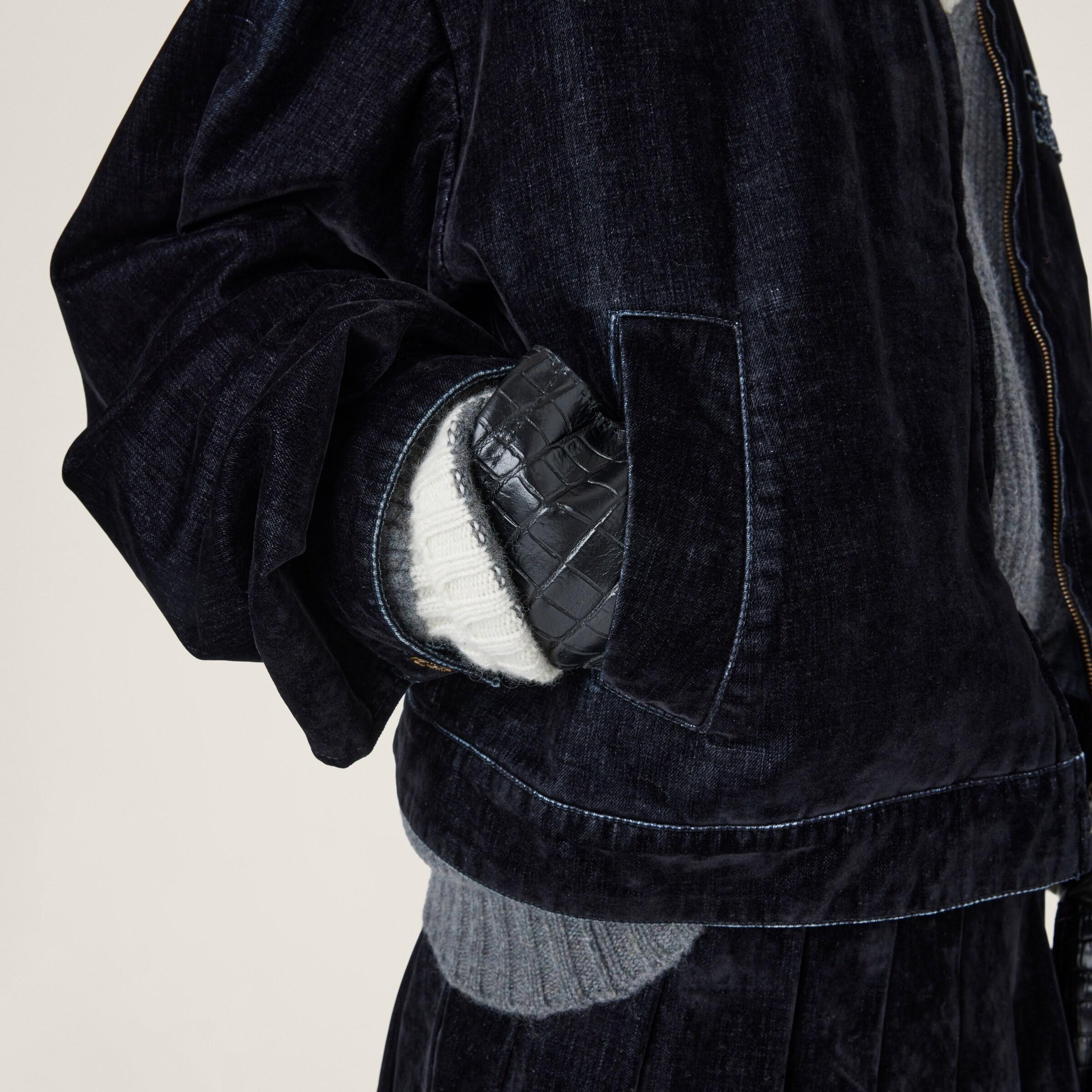 【日本入手困難】Washed flocked chambray blouson jacket Miu Miu Flocked Chambray Blouson Jacket in Black | Lyst