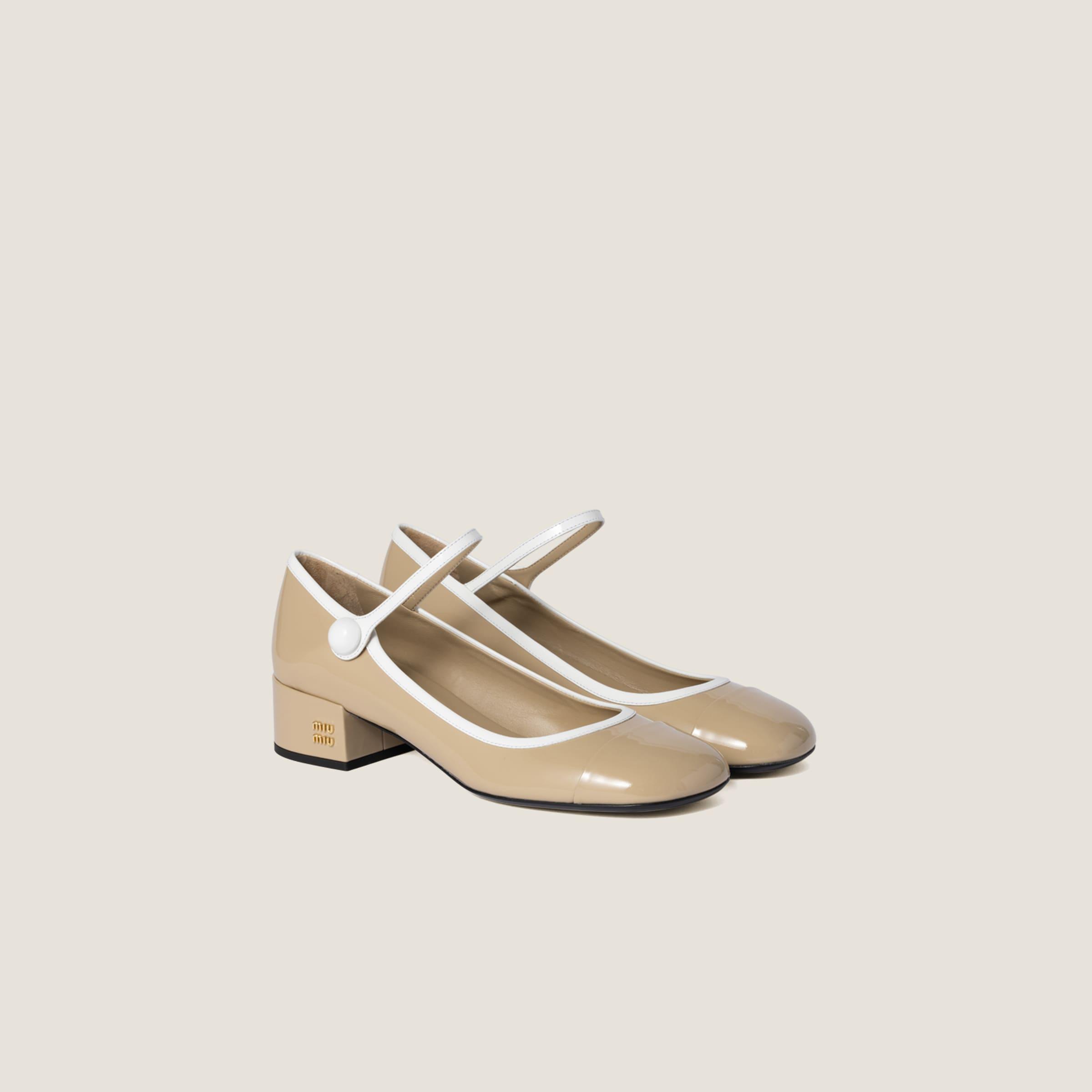 Miu Miu Two-Tone Patent Leather Mary Jane Pumps in Natural | Lyst UK