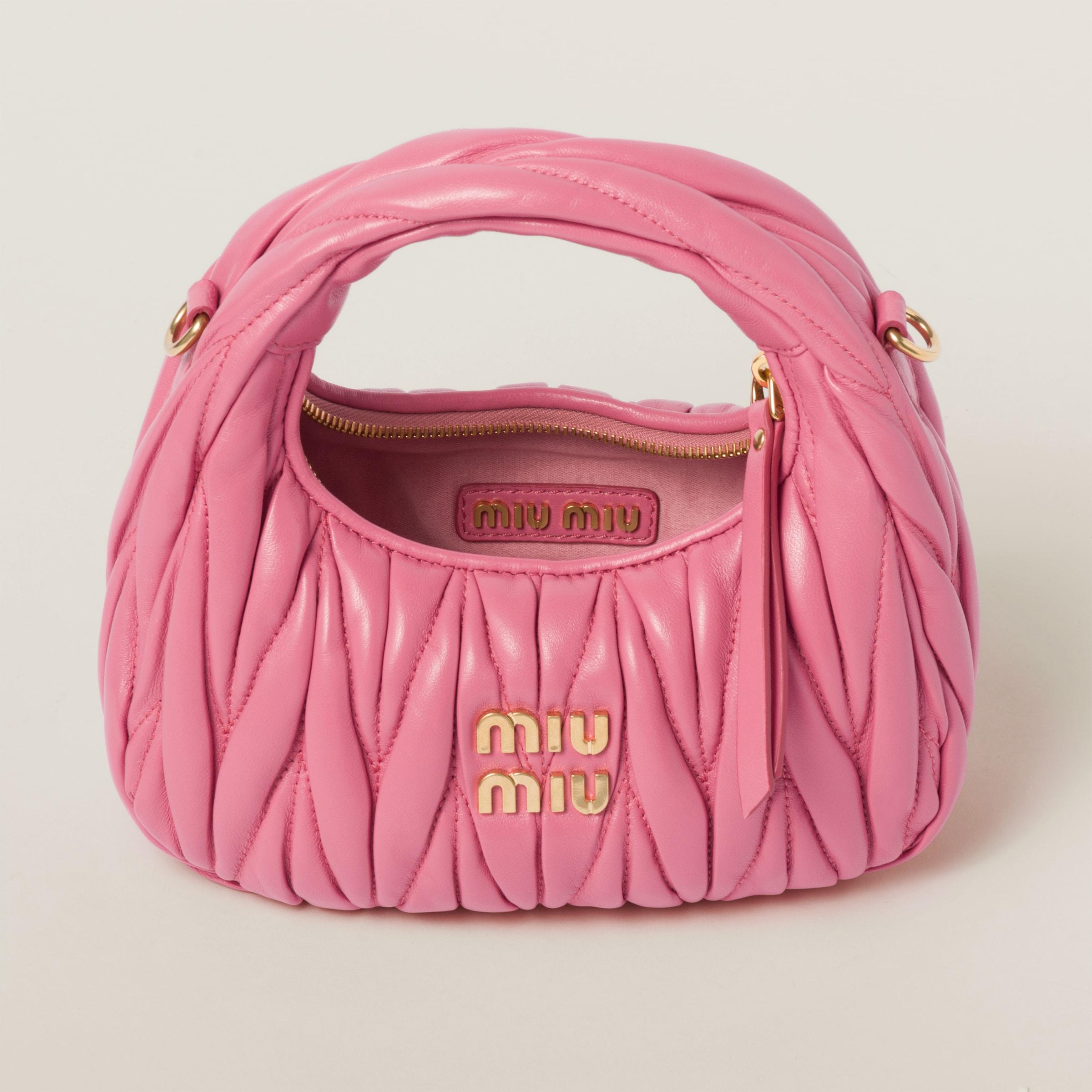 トートバッグ MIU MIU Powder Pink Nappa Leather Wander Handbag Powder Pink Wander Matelassé Nappa Leather Hobo Bag | Miu Miu