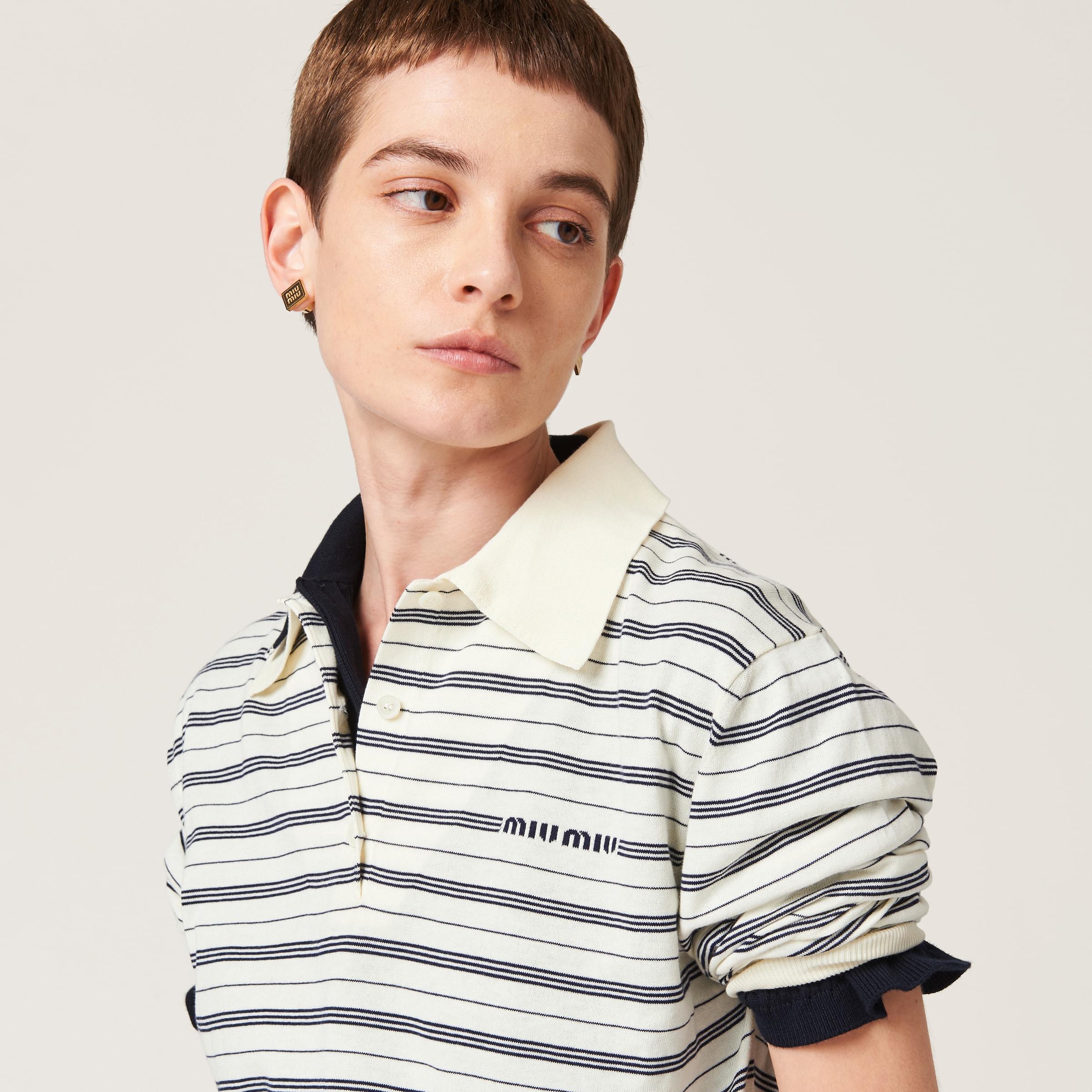 Miu Miu Cotton Jersey Polo Shirt in White | Lyst