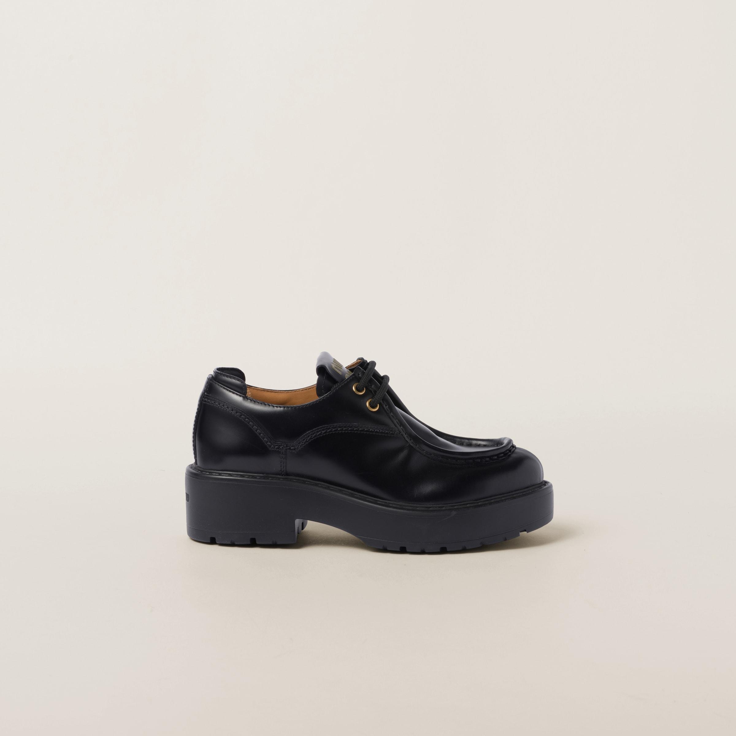 Miu Miu Leather Lace-Up Shoes in Black | Lyst