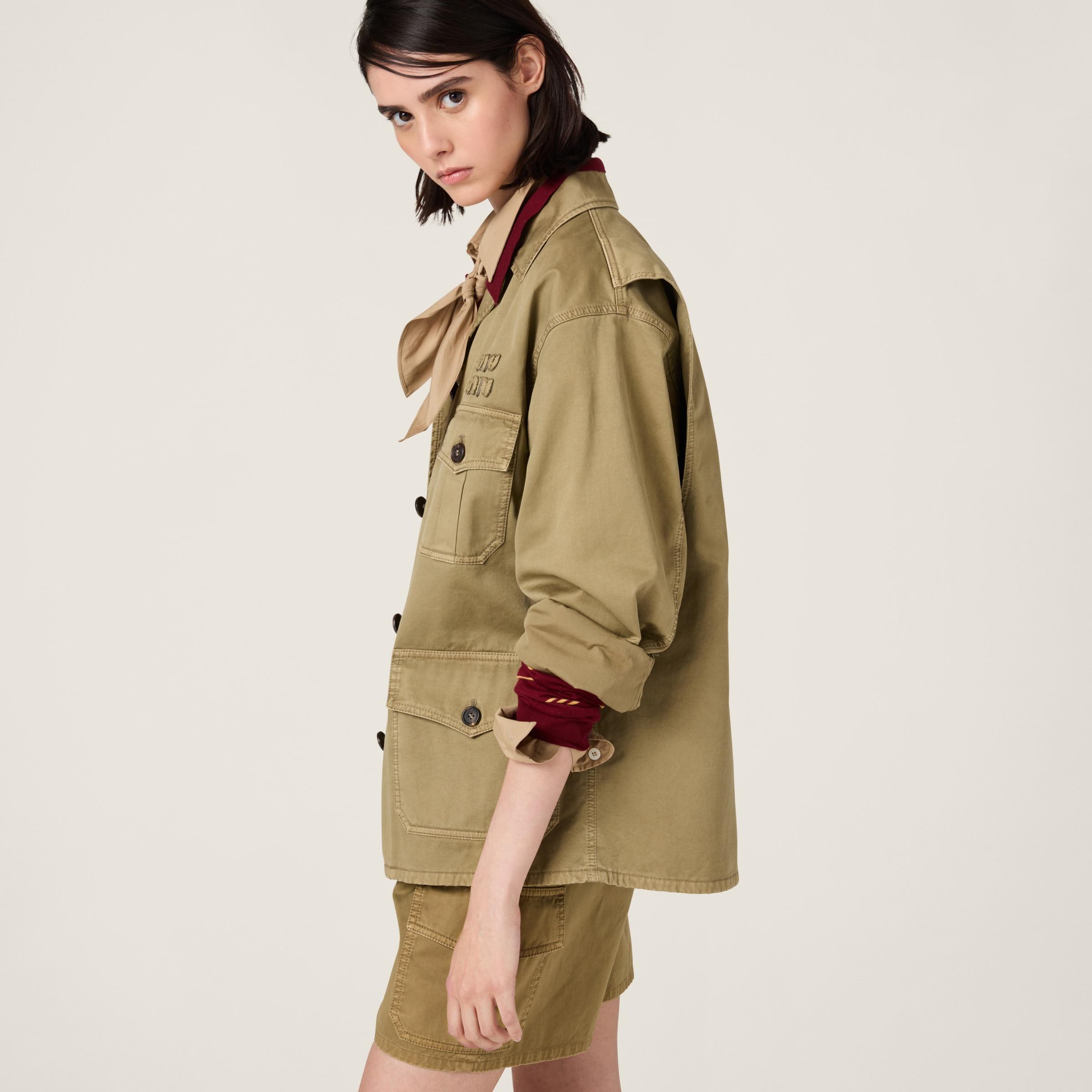 ジャケット MiuMiu Garment-dyed cotton satin jacket Miu Miu Garment-dyed Cotton Satin Bomber Jacket In Green