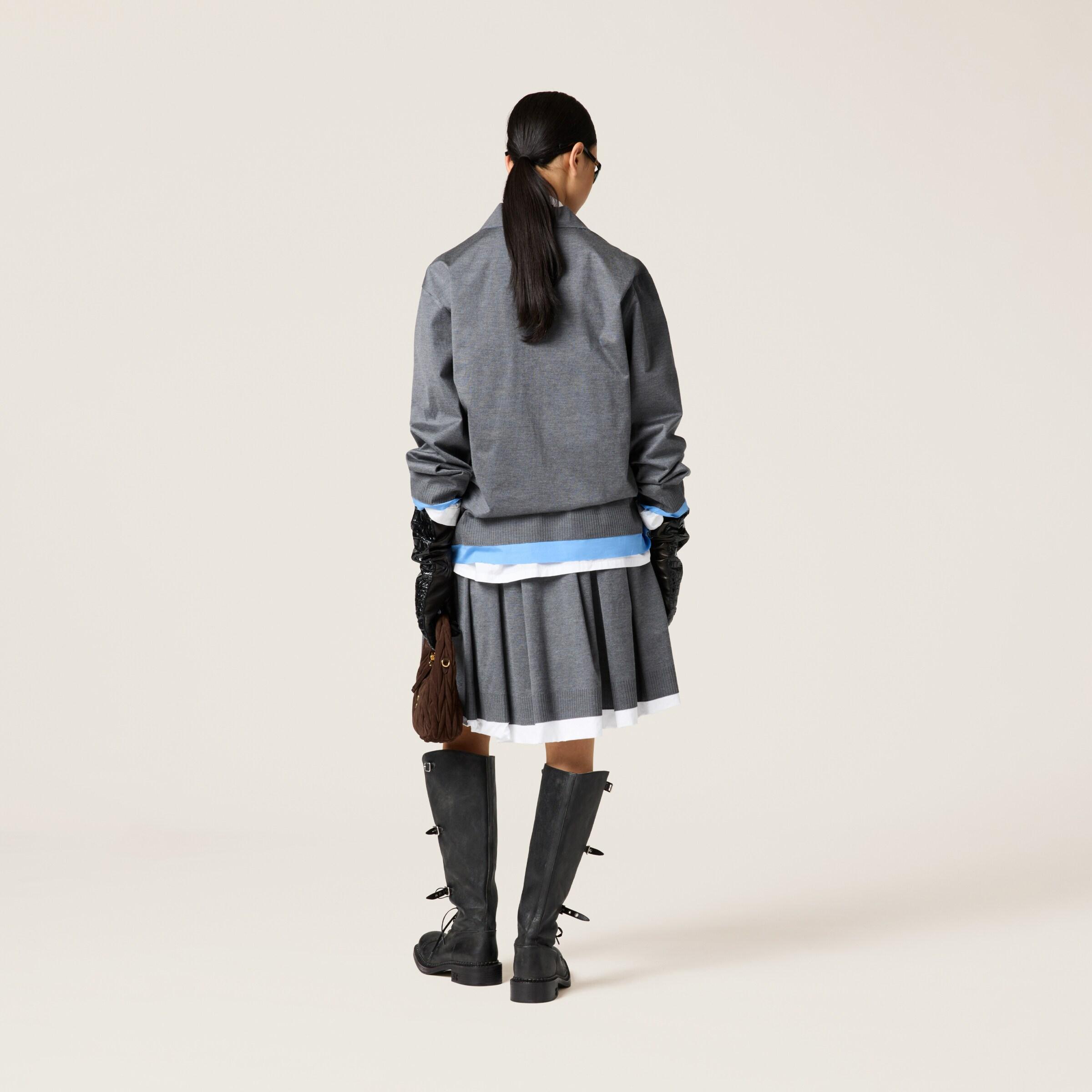Miu Miu Knit Poplin Pleated Skirt in Gray | Lyst