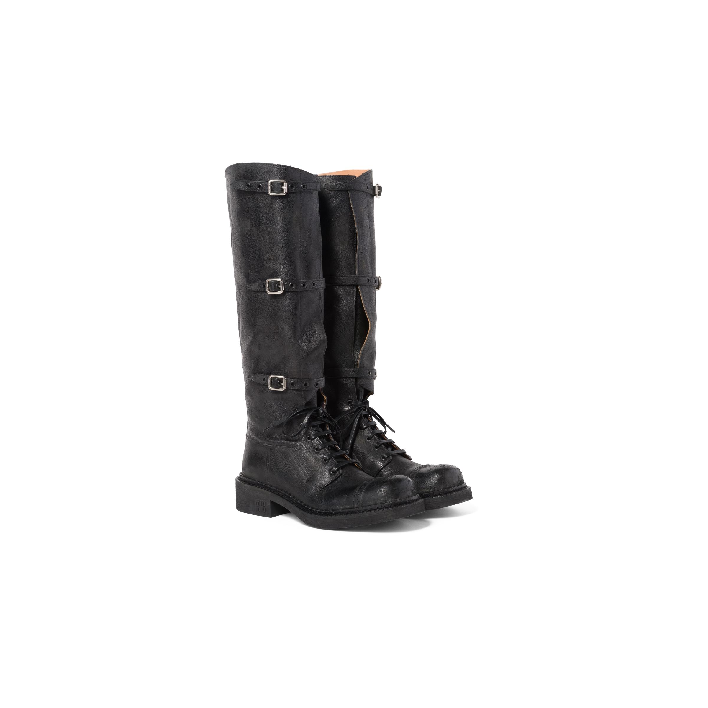Miu Miu Leather Boots in Black | Lyst