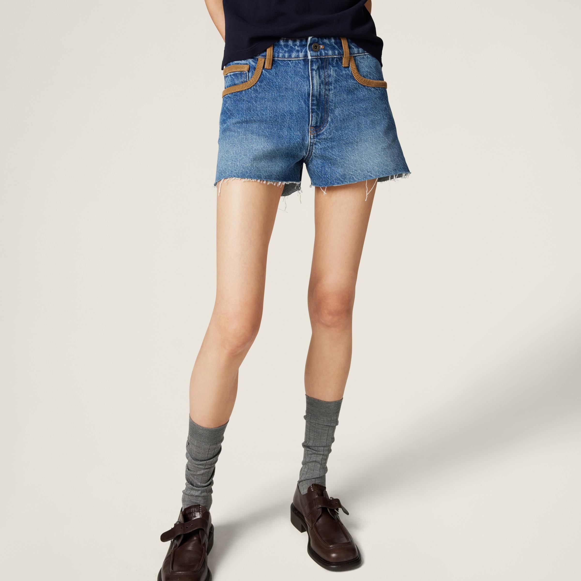 Miu Miu Denim And Corduroy Shorts in Blue | Lyst