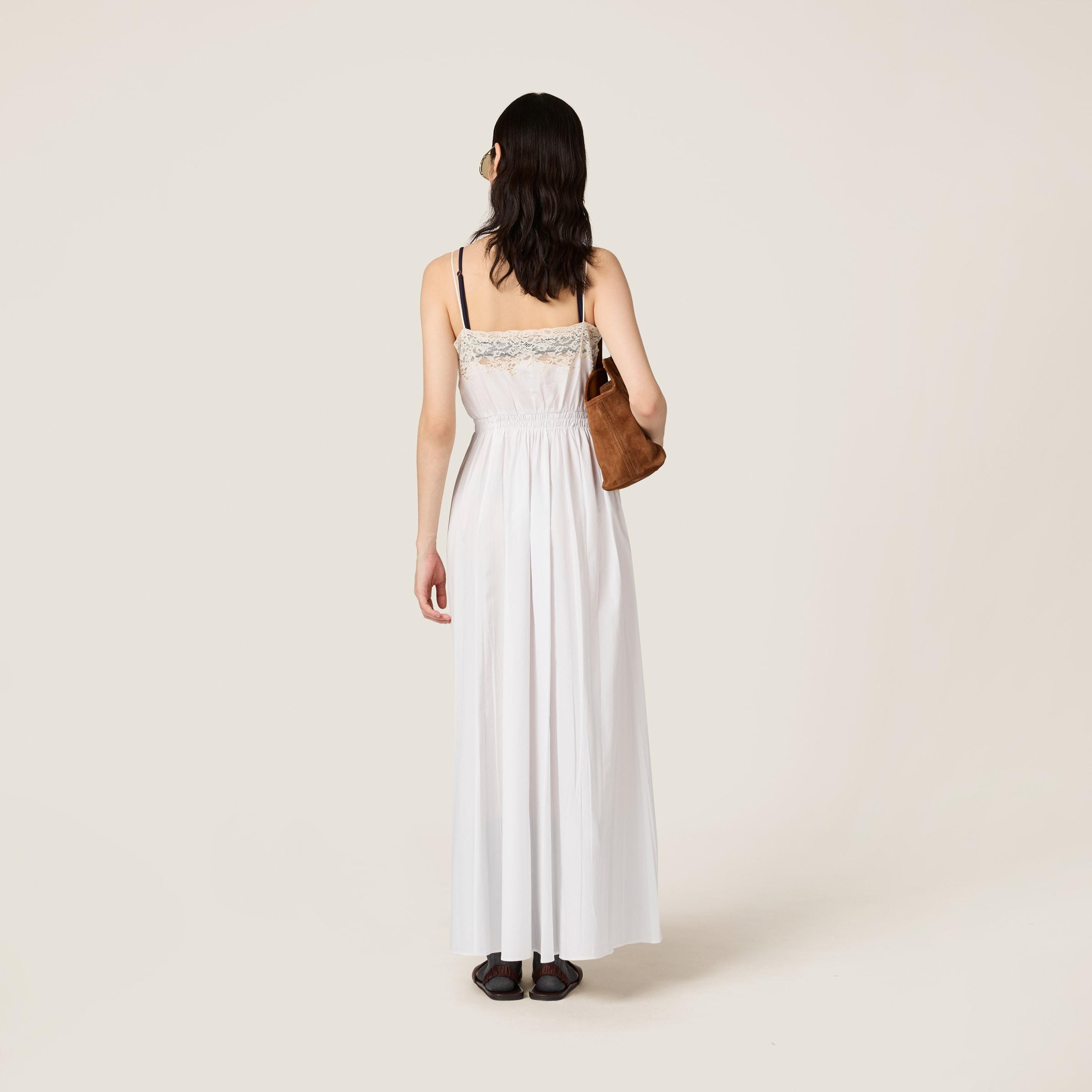 Miu Miu Poplin And Lace Midi-Dress in White | Lyst