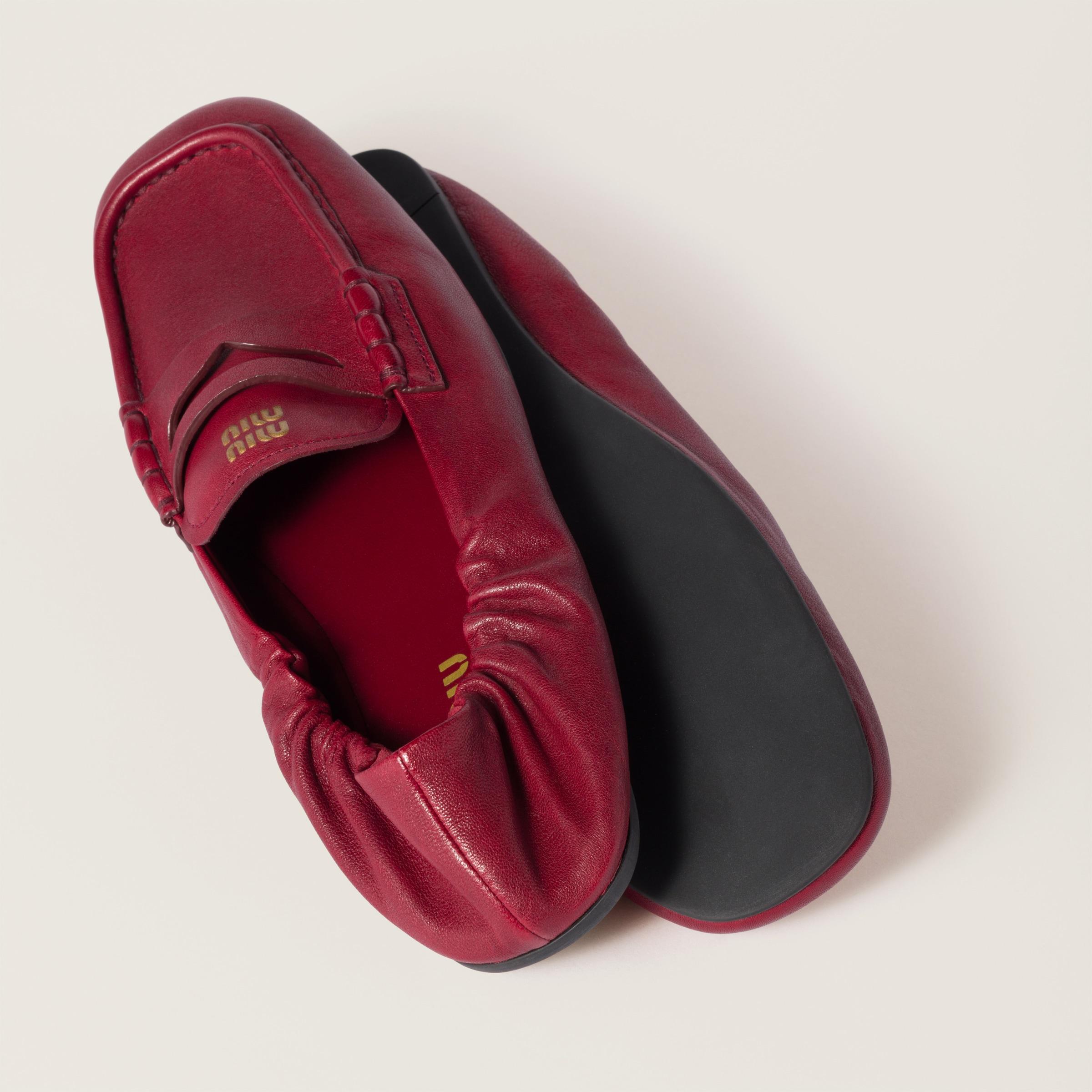 Miu Miu Ruches Nappa Leather Loafers in Red | Lyst