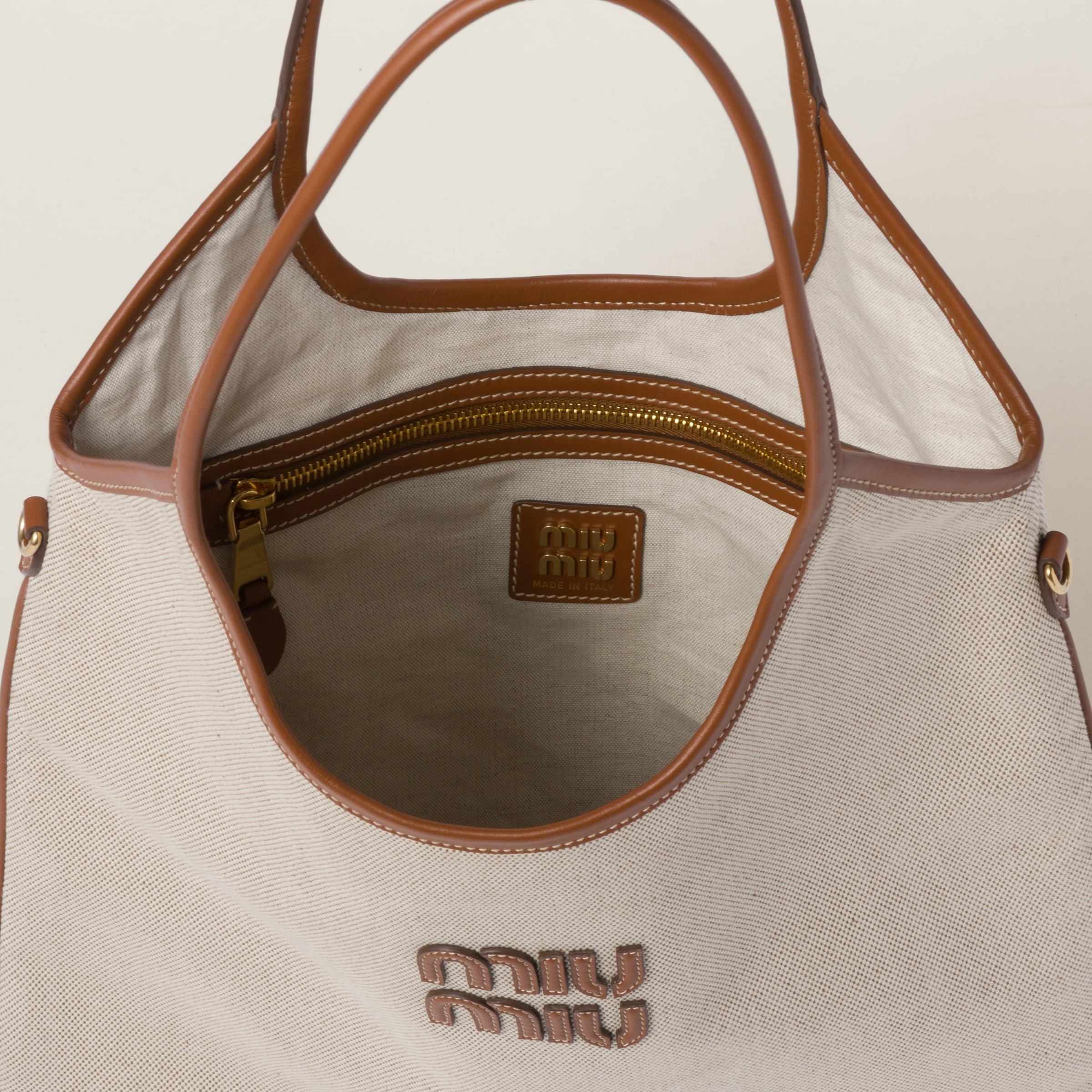 トートバッグ MIU MIU 5BA281_ACRN_F062F IVY CANVAS AND LEATHER BAG Miu Miu Ivy Canvas and Leather Tote Bag | Saks Fifth Avenue