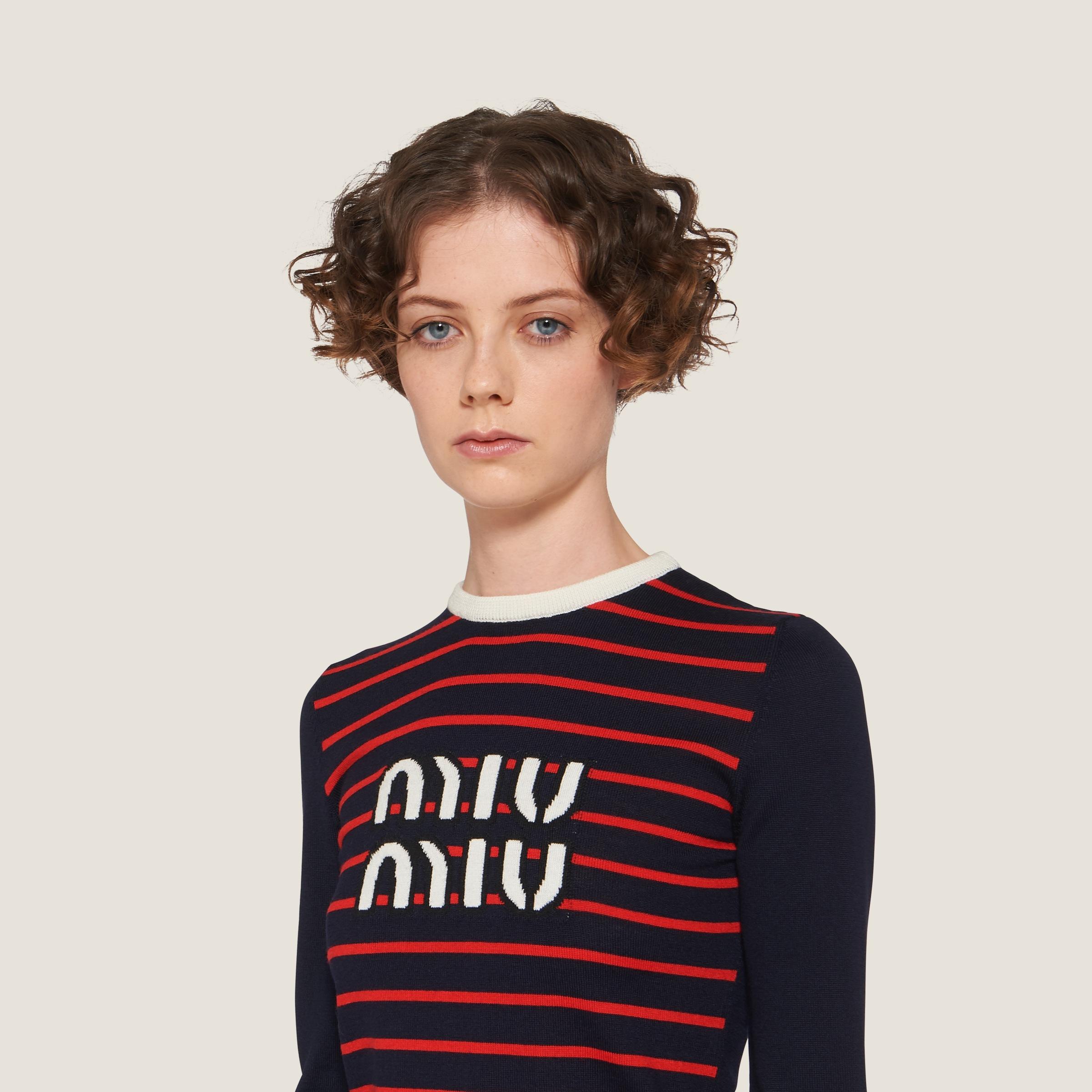 Miu Miu Wool Crew-neck Sweater in Blue | Lyst