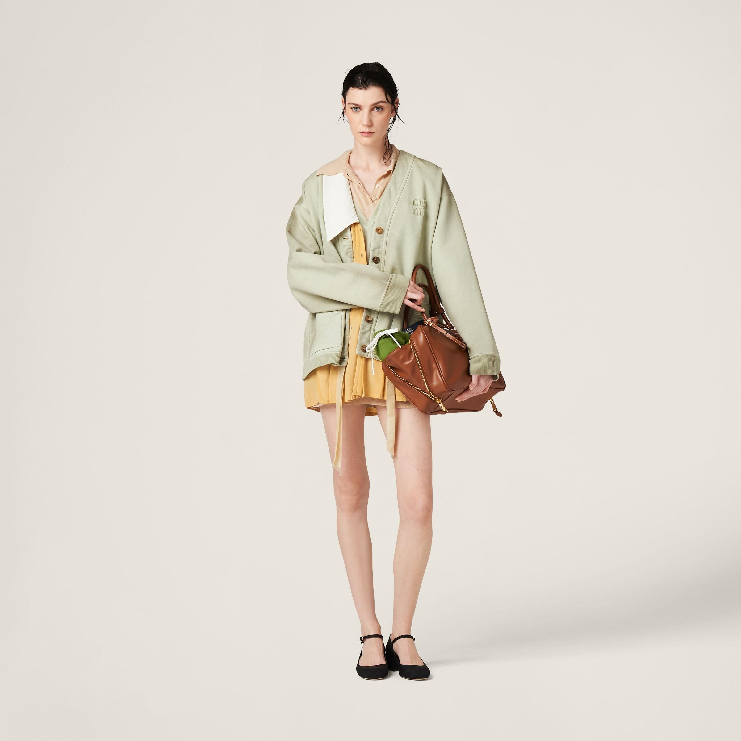 MIU MIU COTTON CARDIGAN ミュウミュウ Miu Miu Garment-Dyed Cotton Fleece Cardigan in Green | Lyst